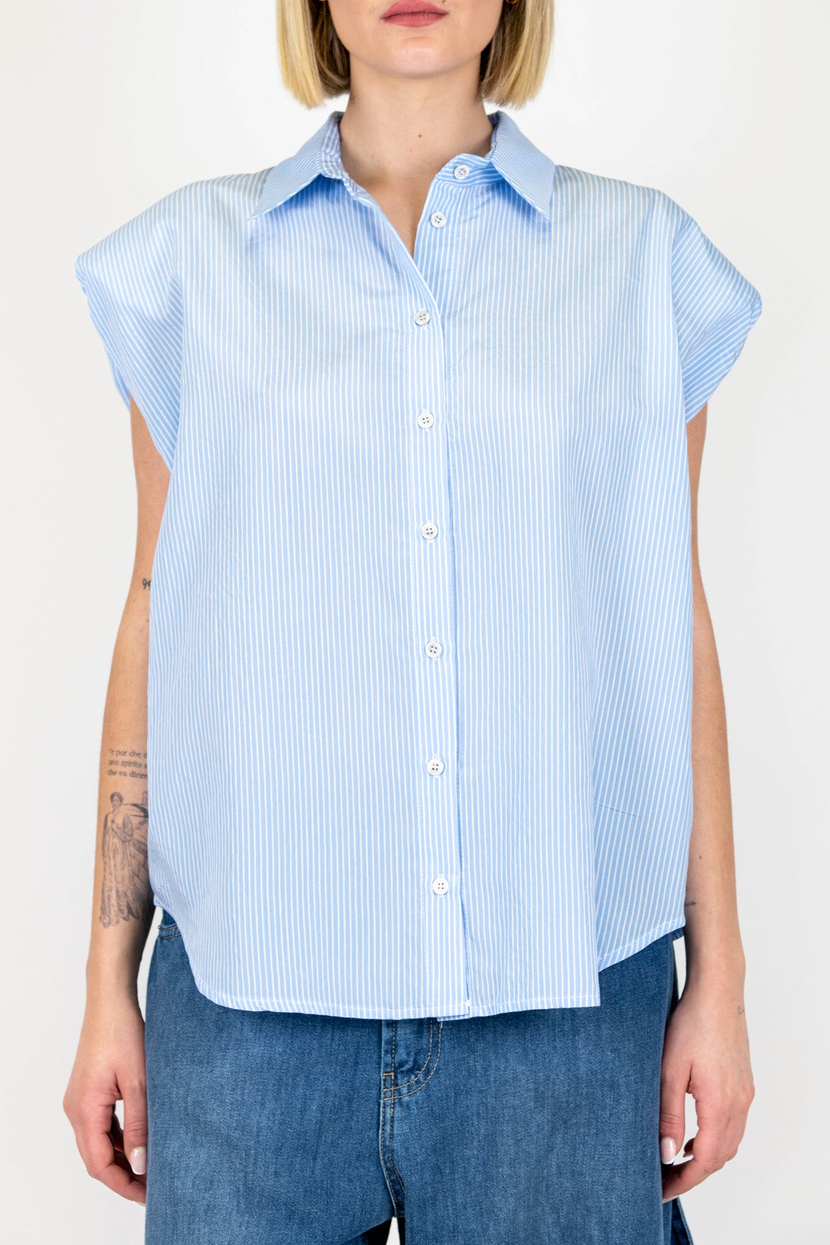 Haveone - Camicia over a righe giromaniche con spalline