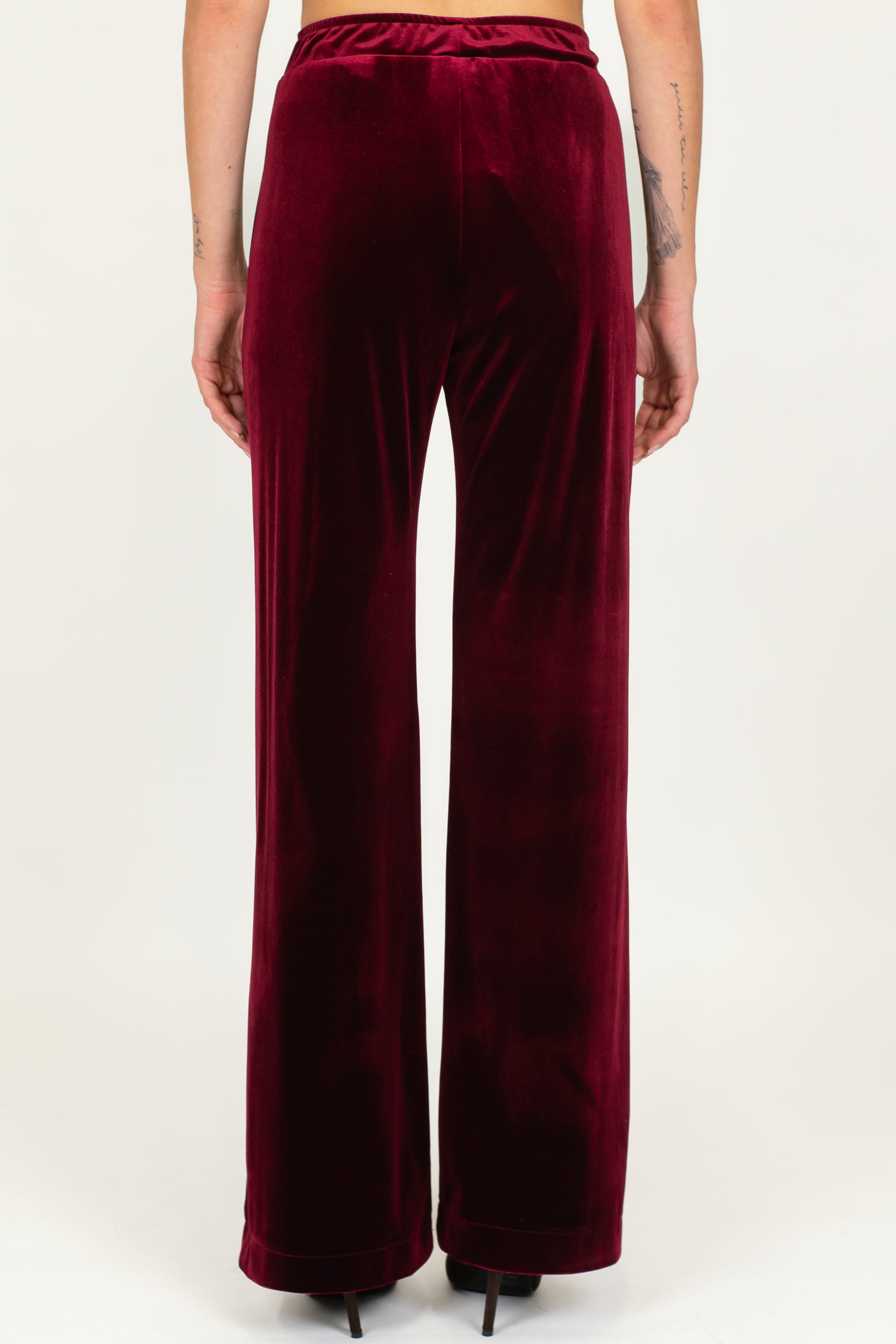 Maryley - Tailleur giacca con collo sciallato e pantalone palazzo in velluto con elastico in vita