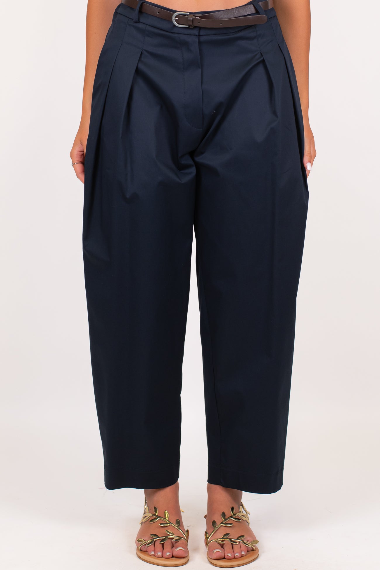 Maryley - Pantalone regular crop in tela paracadute con pinces