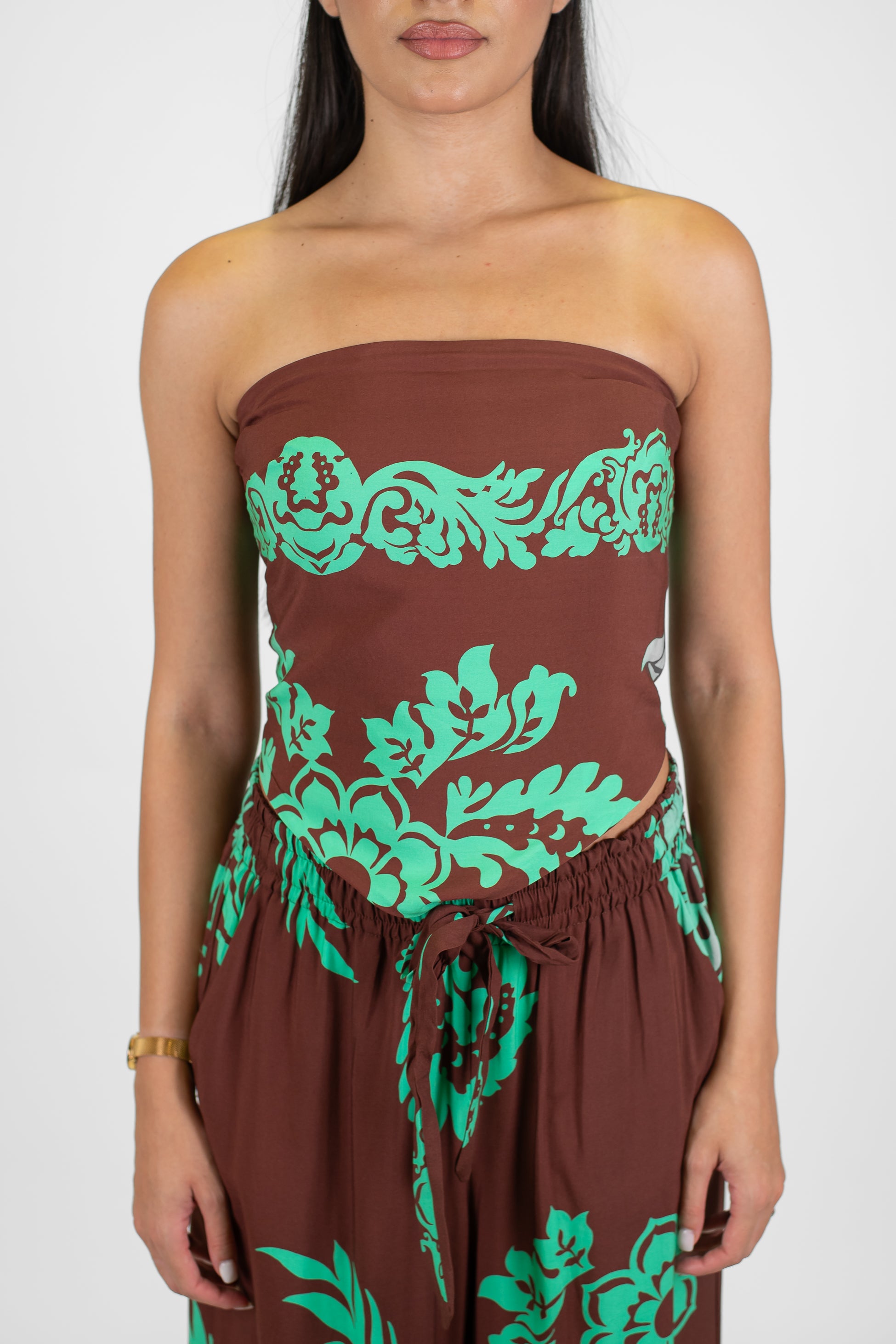 Tensione in - Top foulard a fascia fantasia floreale astratta in viscosa