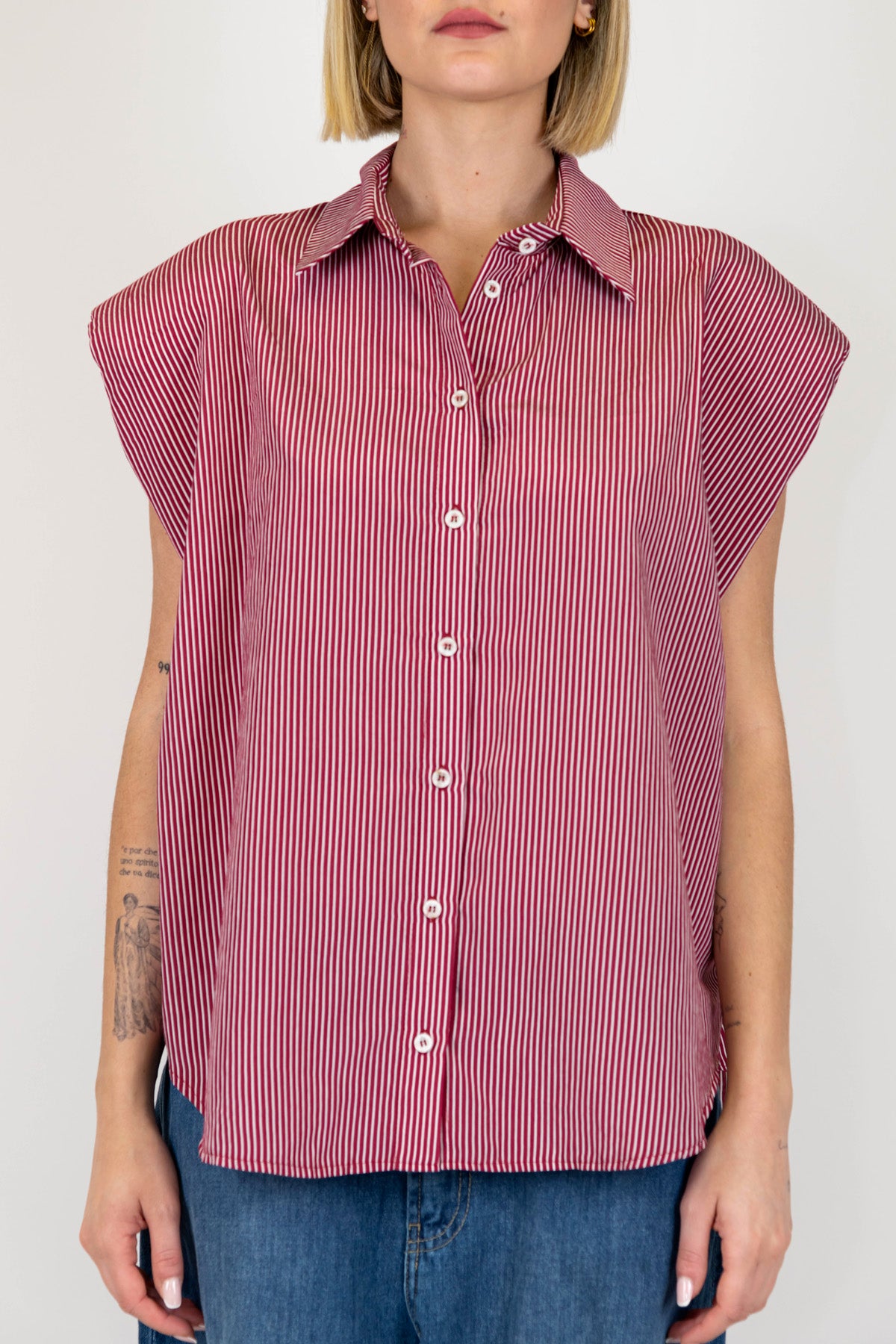 Haveone - Camicia over a righe giromaniche con spalline