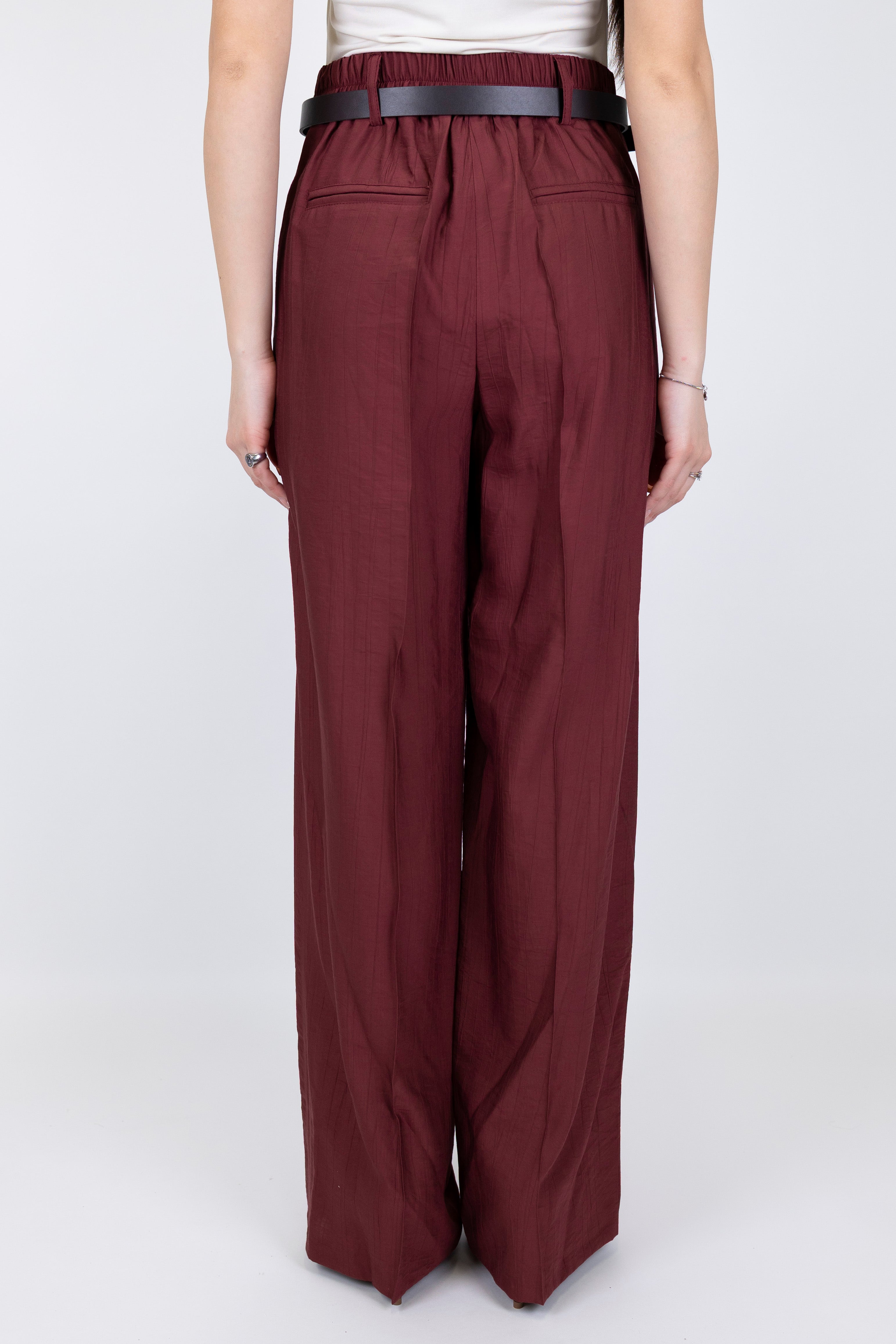 Haveone - Pantalone palazzo in viscosa leggera con strigliature ed elastico sul retro
