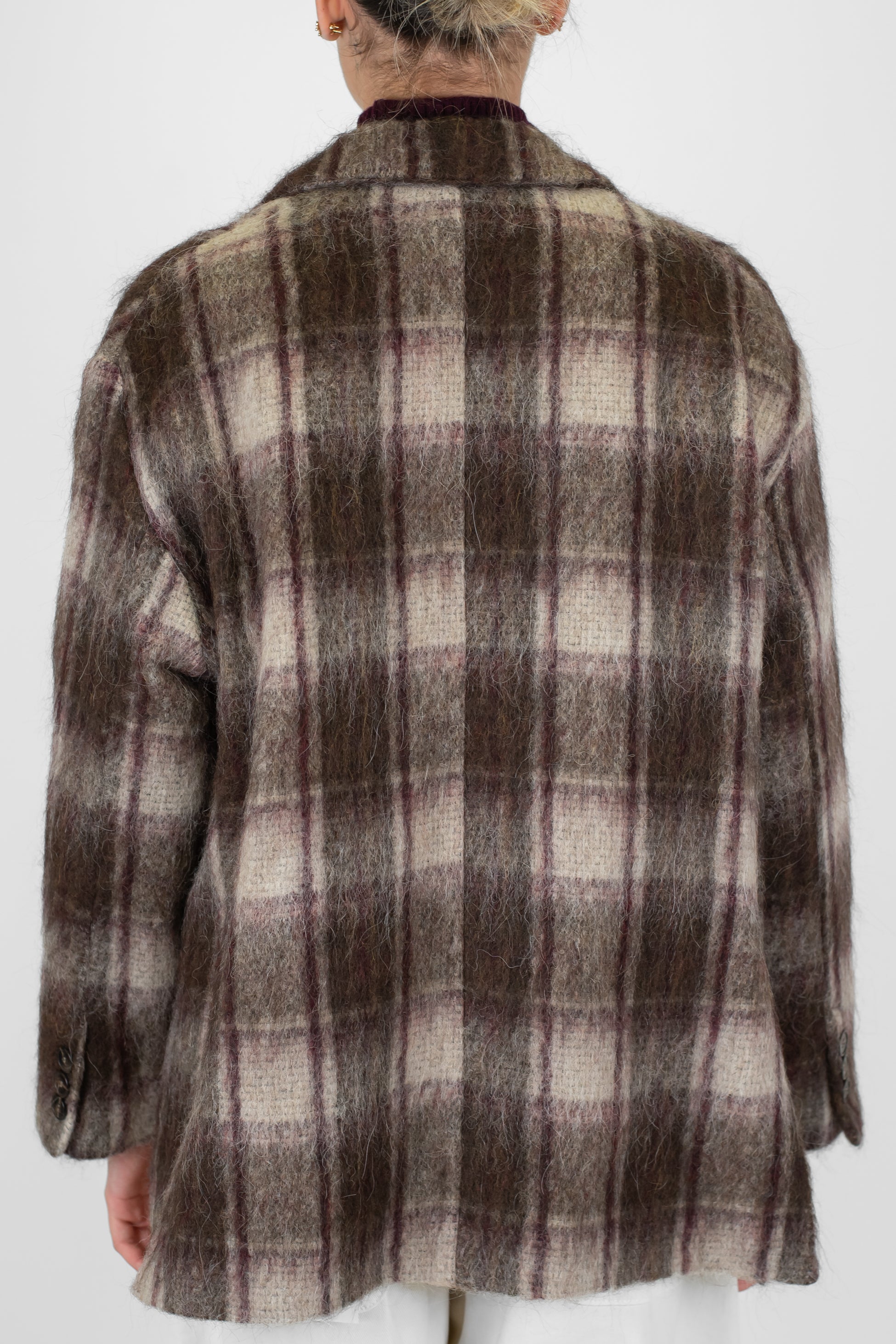 Motel - Giacca a scatola fantasia check in misto lana con spille gioiello