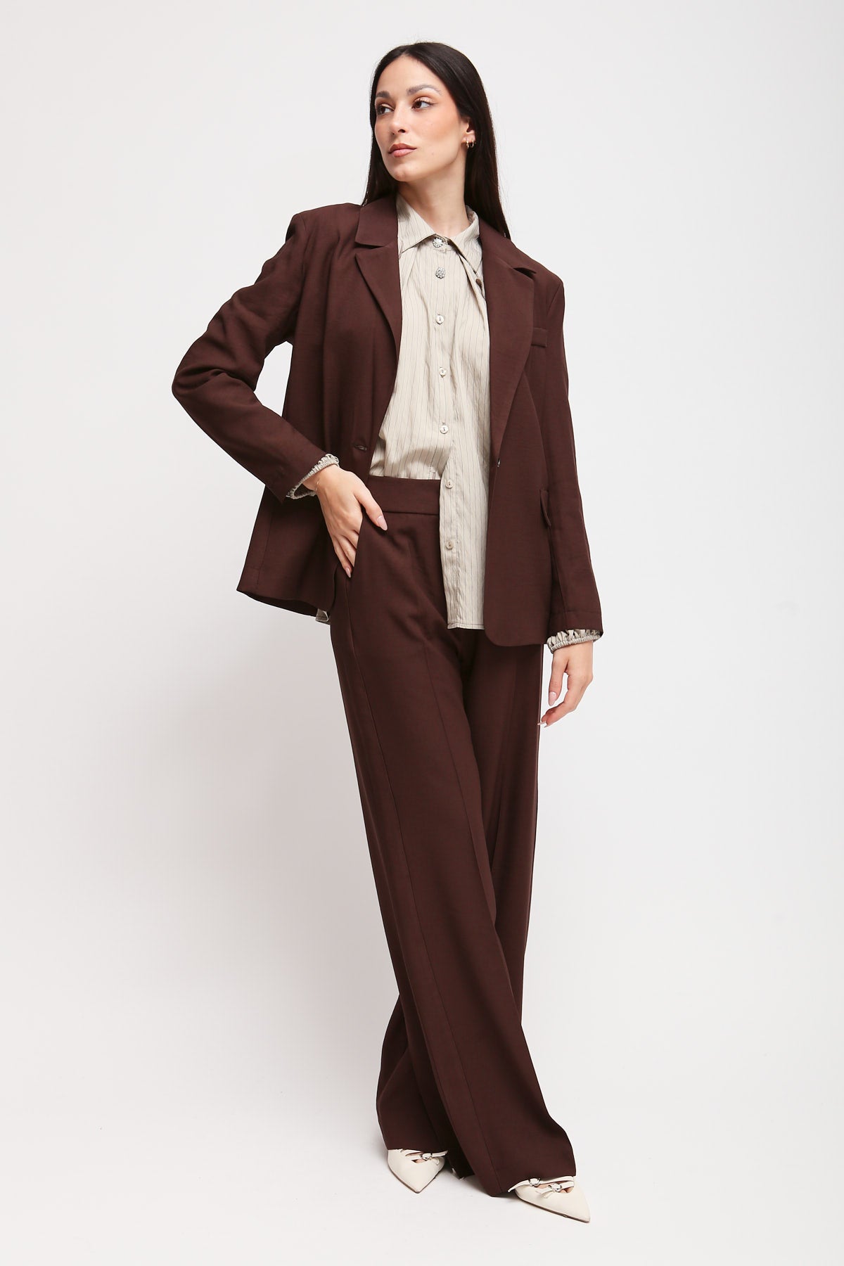 Maryley - Pantalone palazzo con elastico sul retro