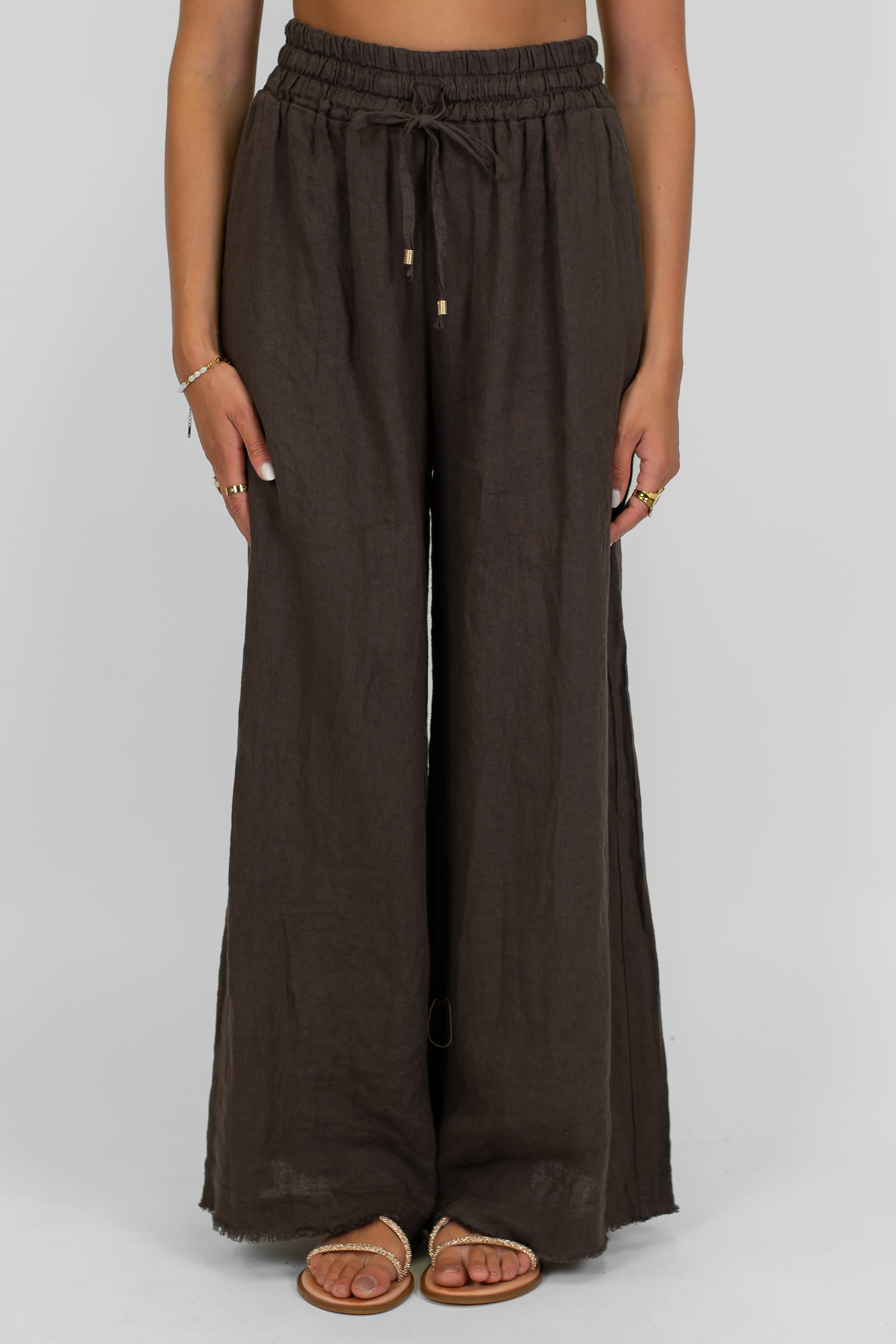 Tensione in - Pantalone palazzo in puro lino con coulisse