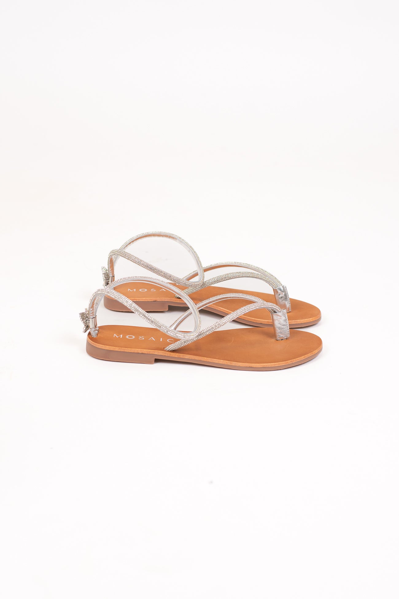 Mosaic - Sandalo infradito strass con libellula sul retro e sottopiede in pelle