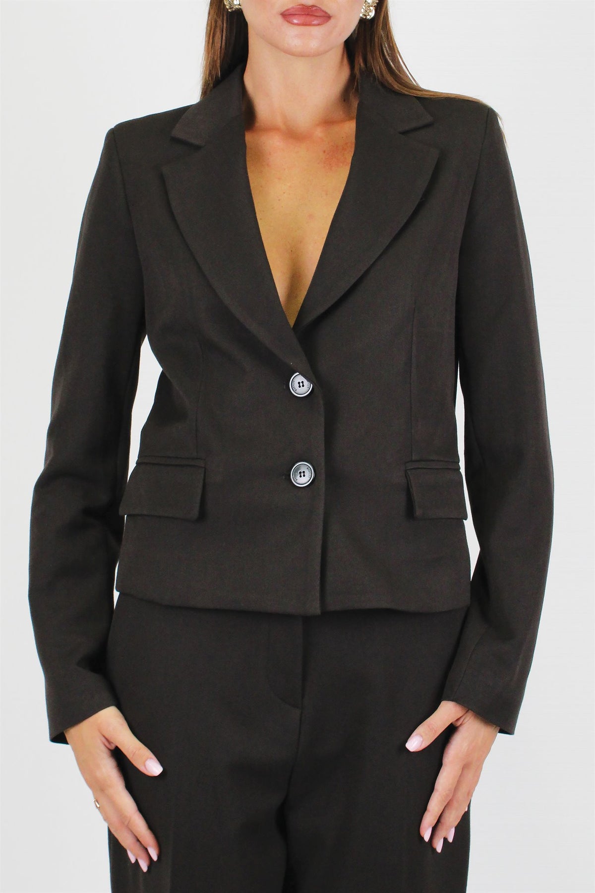 Maryley - Giacca crop monopetto con taschini laterali