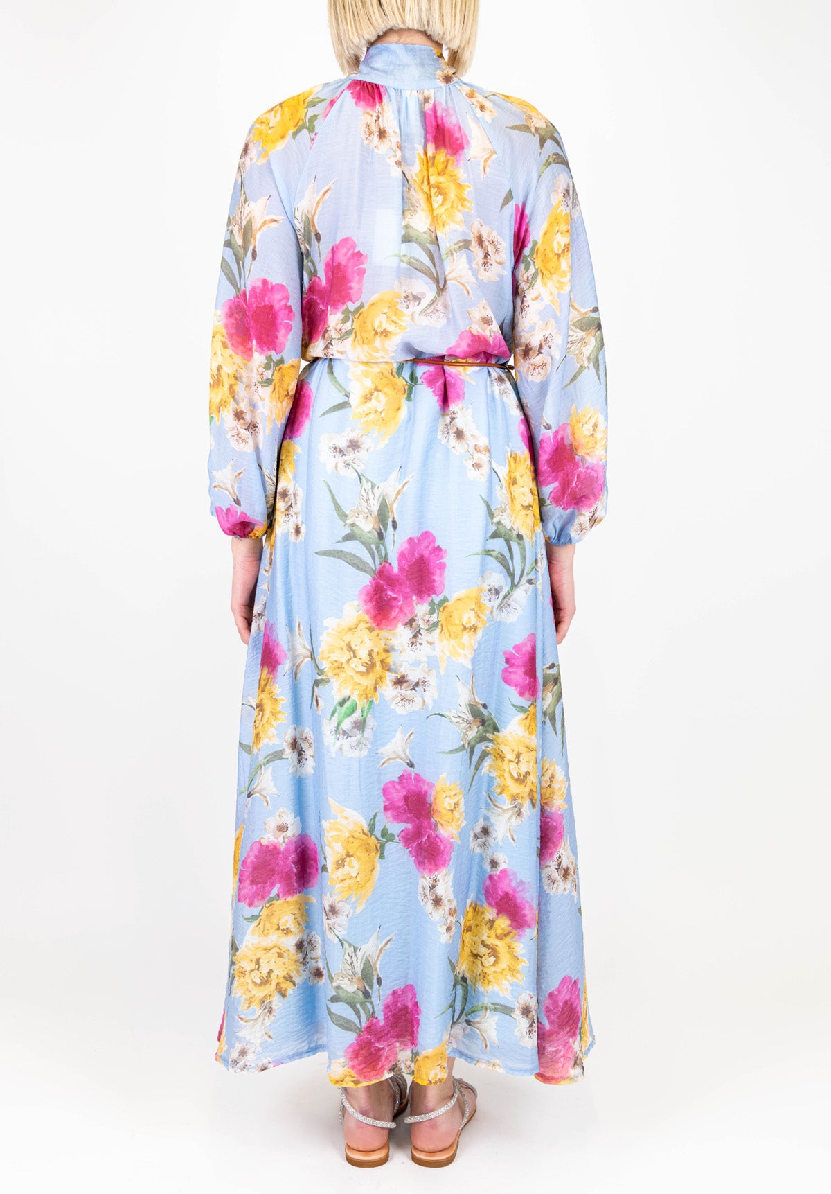 Tensione in - Abito lungo fantasia floreale in tencel con fiocco al collo