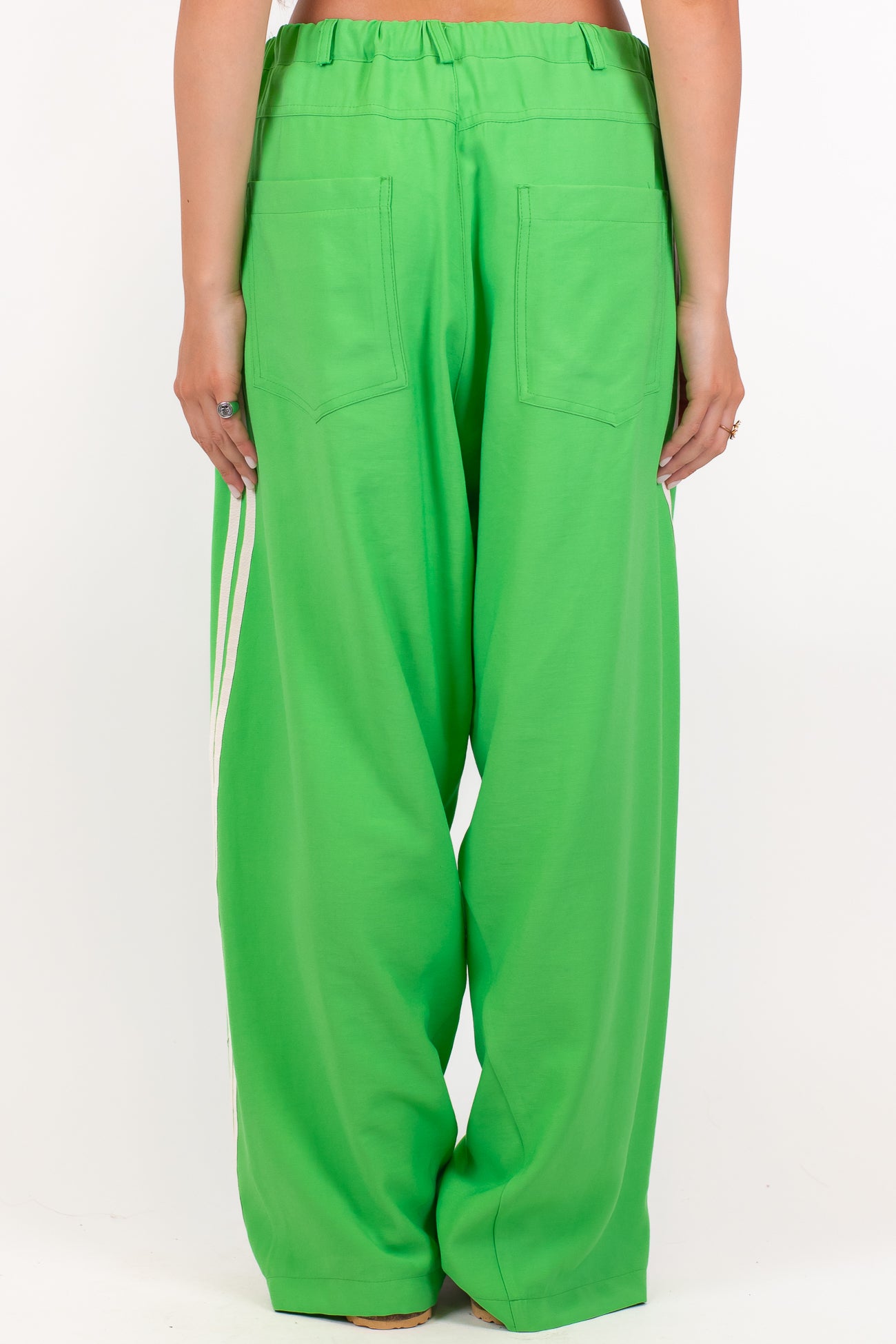 Maryley - Pantalone palazzo in viscosa leggera con coulisse e bande laterali a contrasto