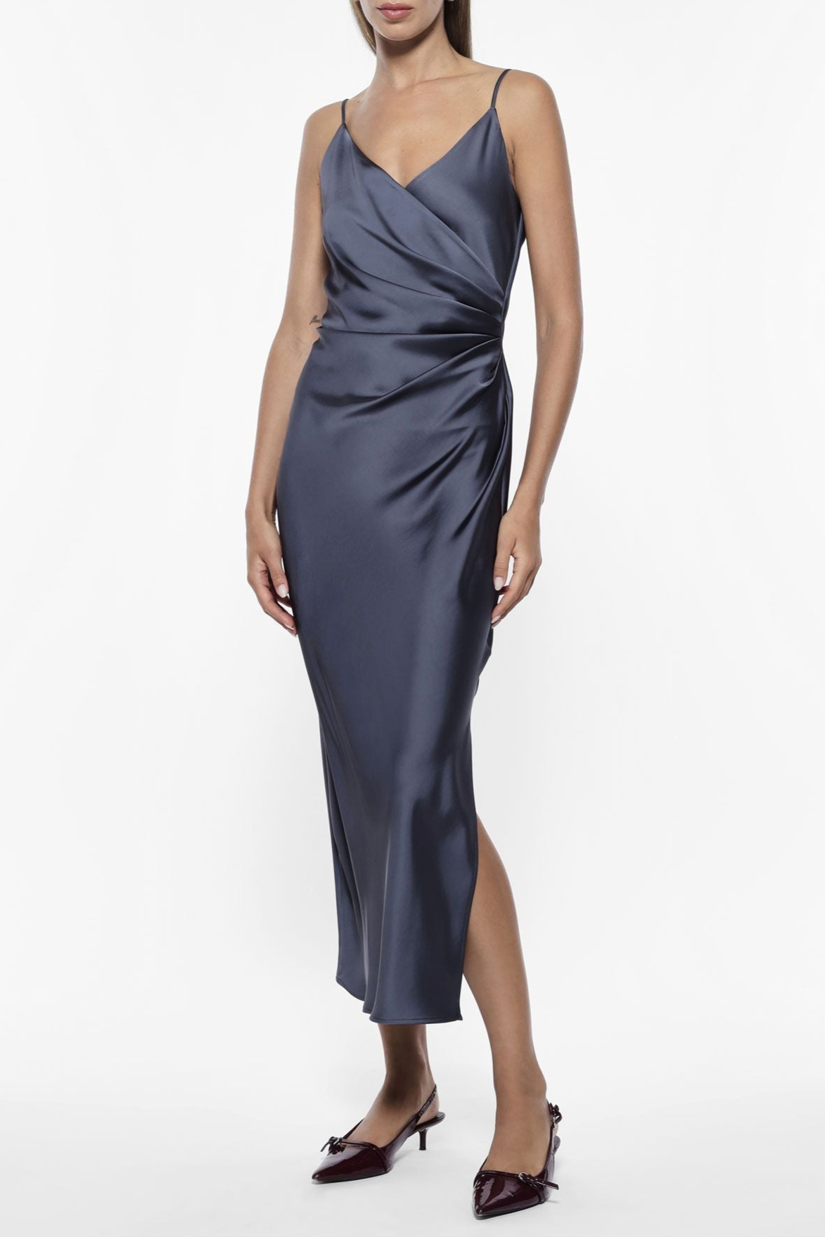 Imperial - Abito lungo ad incrocio in raso con drappeggi