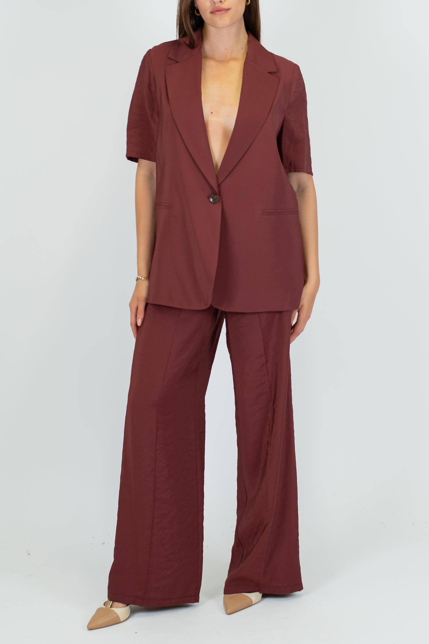 Haveone - Pantalone palazzo con elastico dietro e cintura