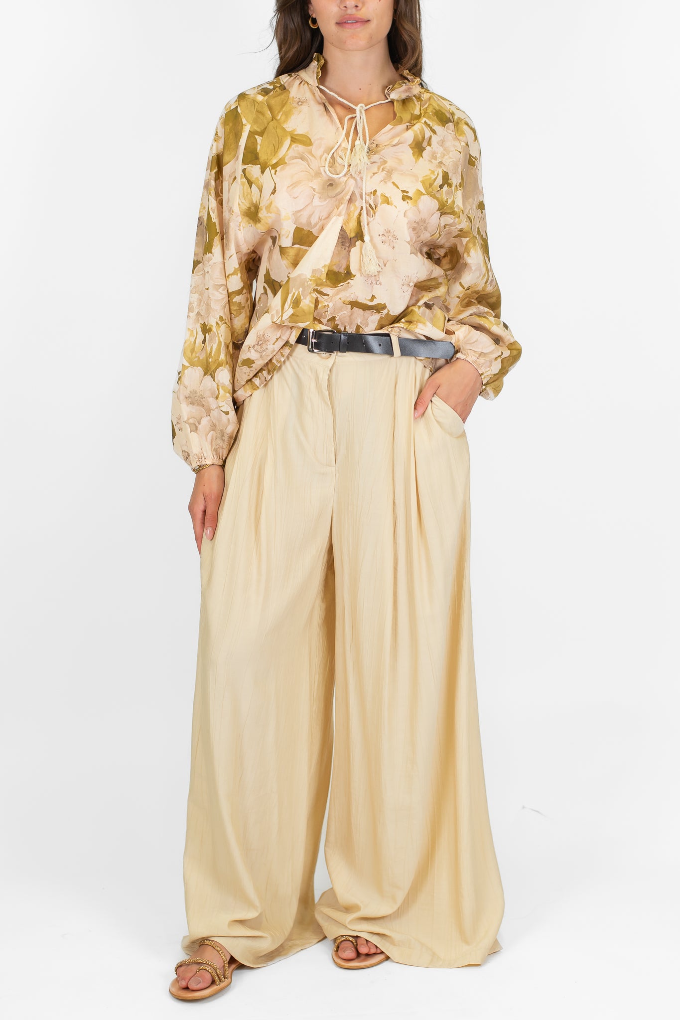 Haveone - Pantalone palazzo con pinces in viscosa leggera