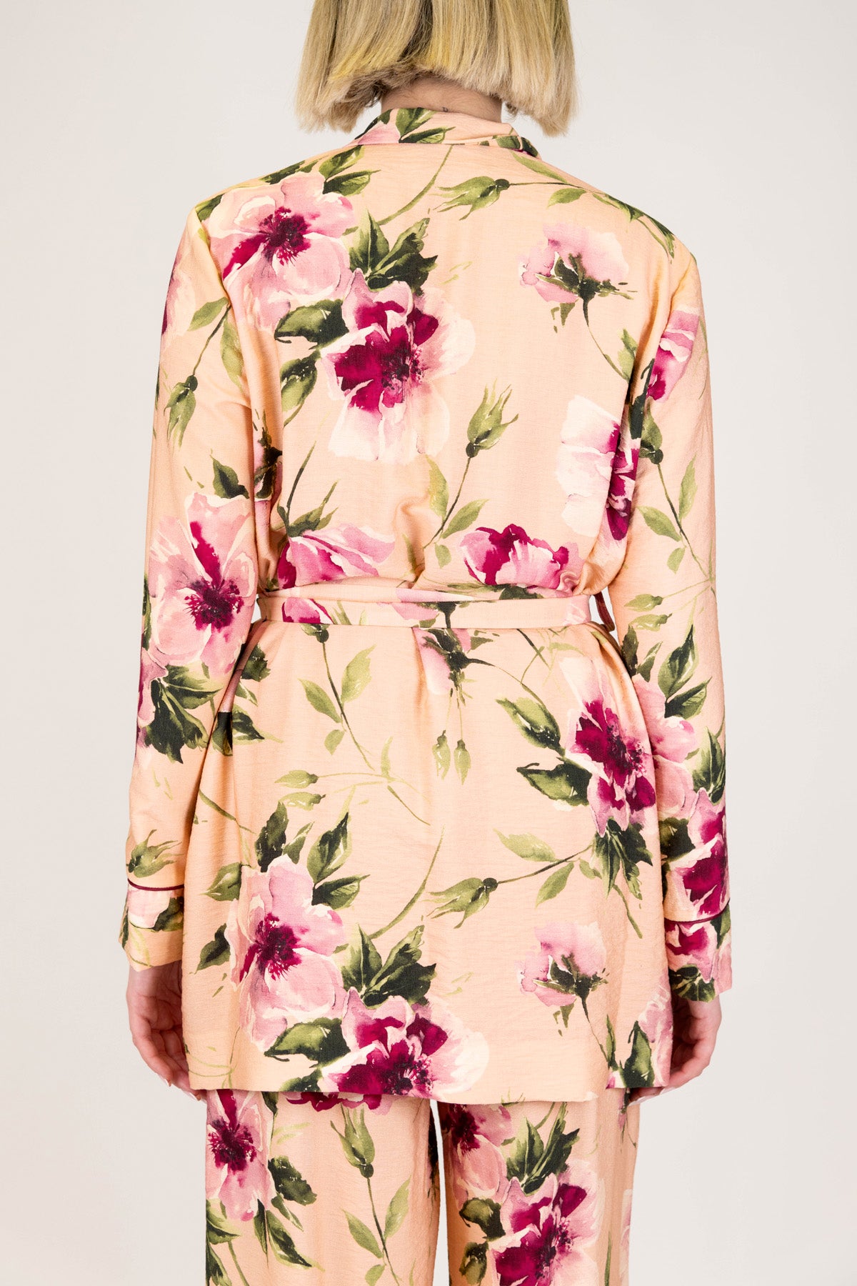 Dixie - Giacca fantasia floreale in viscosa con taschini e cintura in tessuto