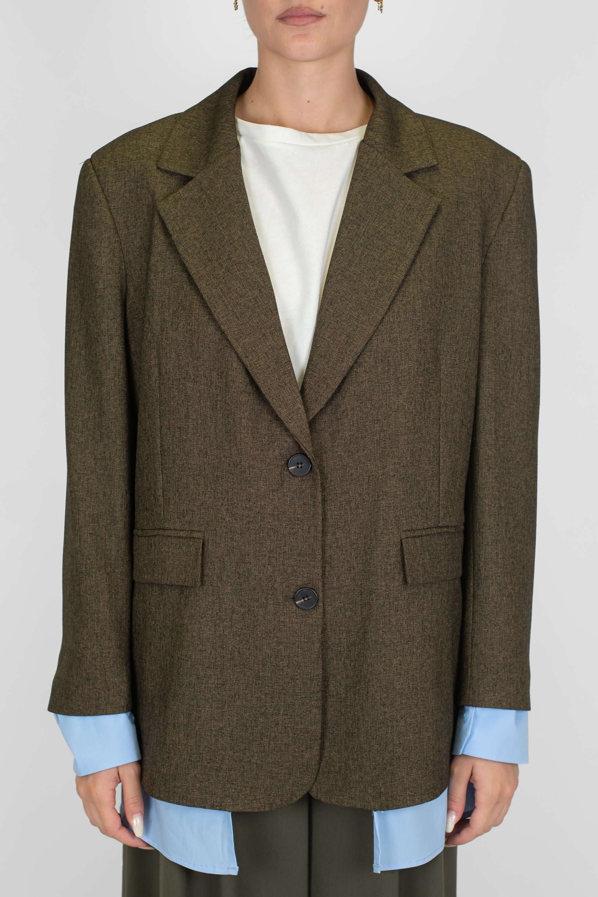 Motel - Giacca monopetto con spalline e orli con finta camicia