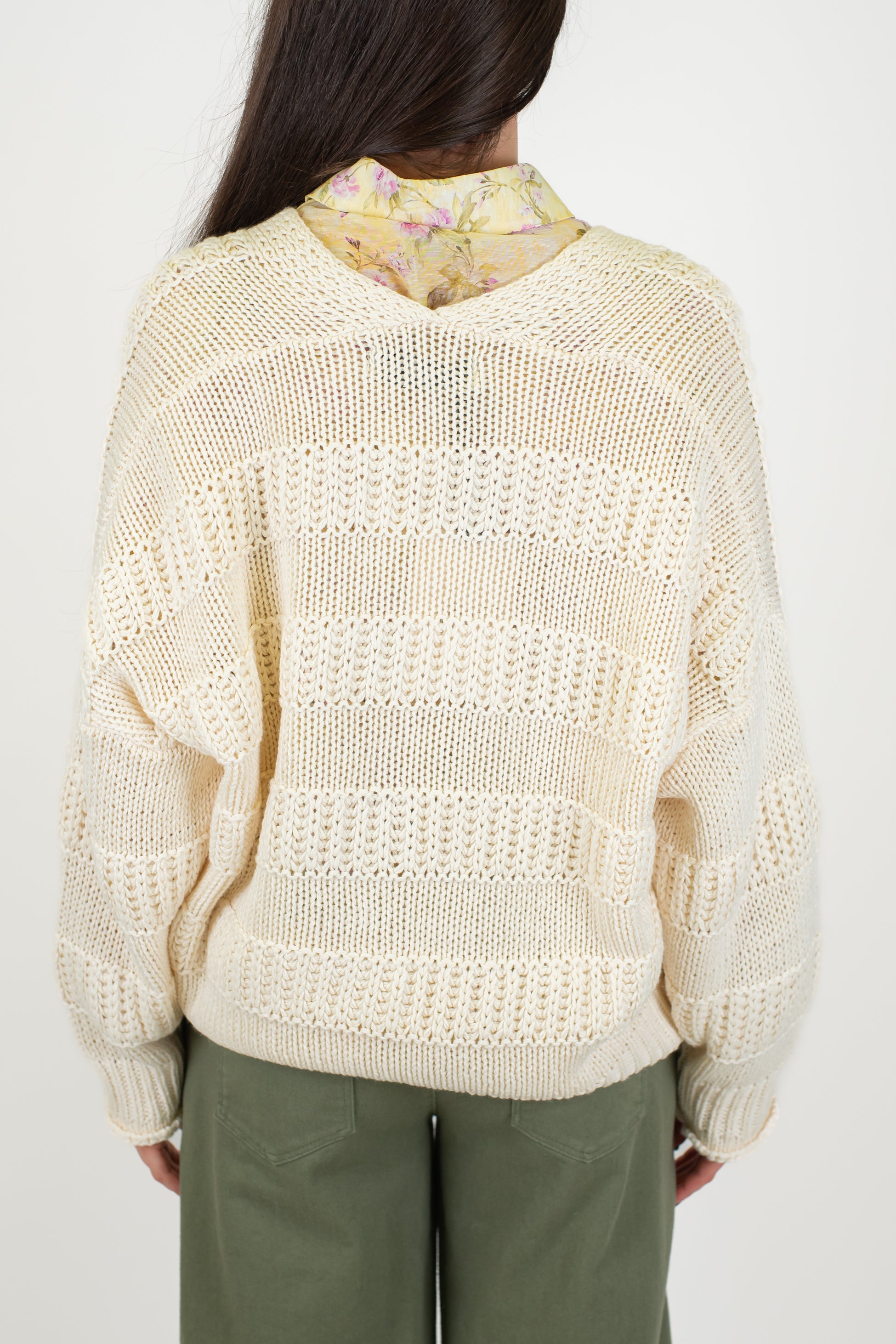 Haveone - Cardigan tre bottoni in filato leggero con bande in rilievo