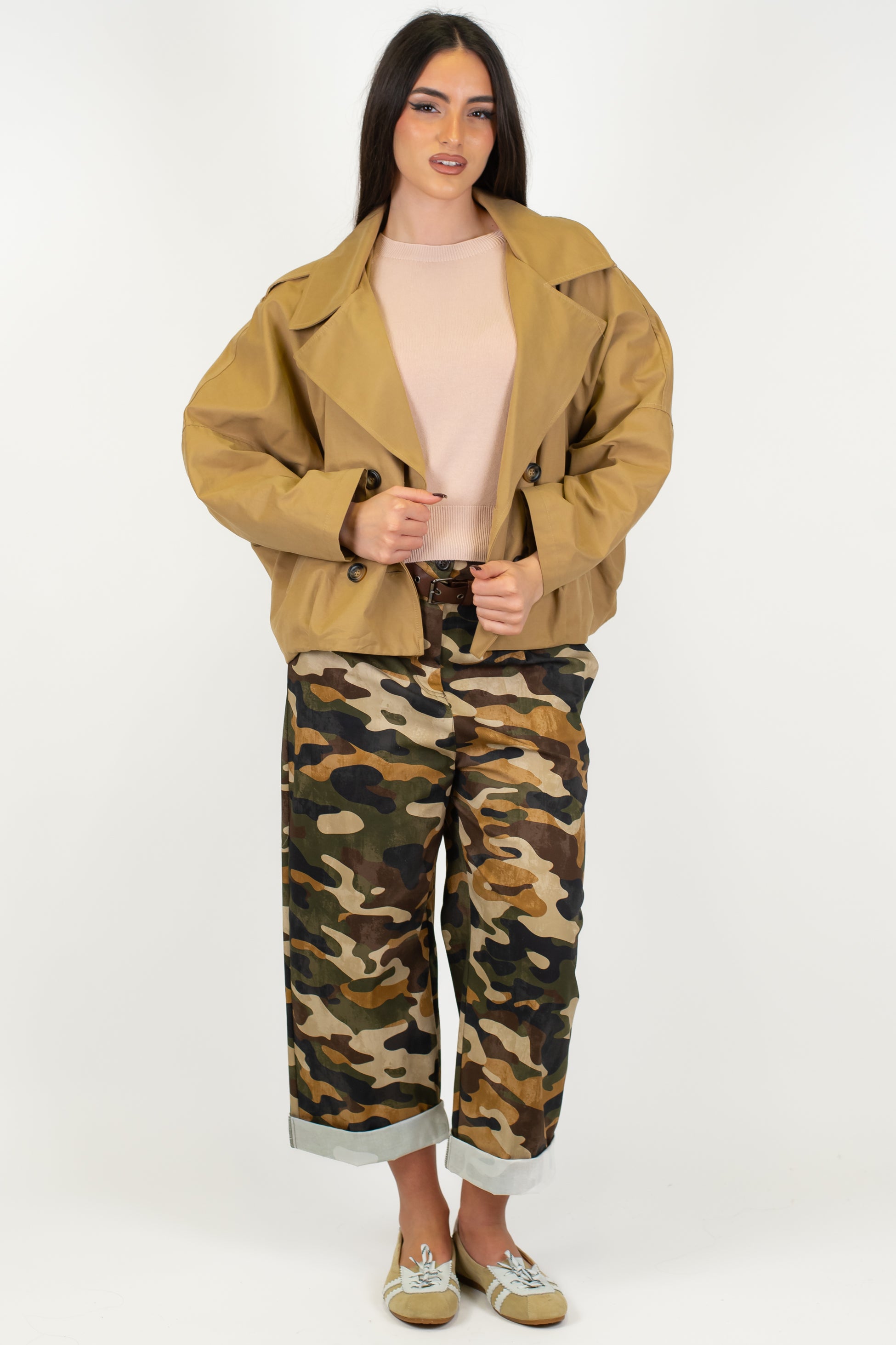 Maryley - Pantalone fantasia camouflage con pinces