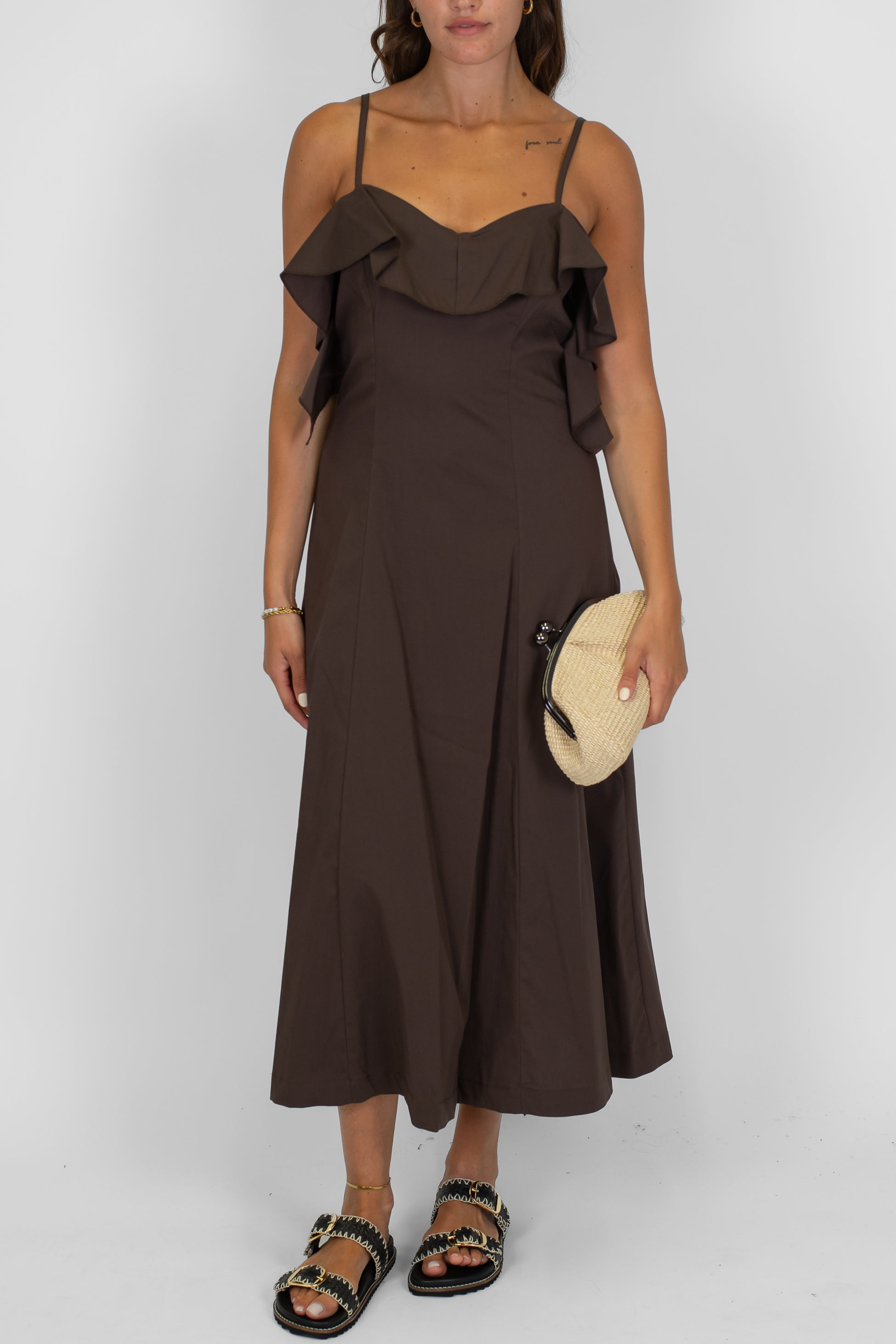 Dixie - Abito lungo con bretelline regolabili e rouches