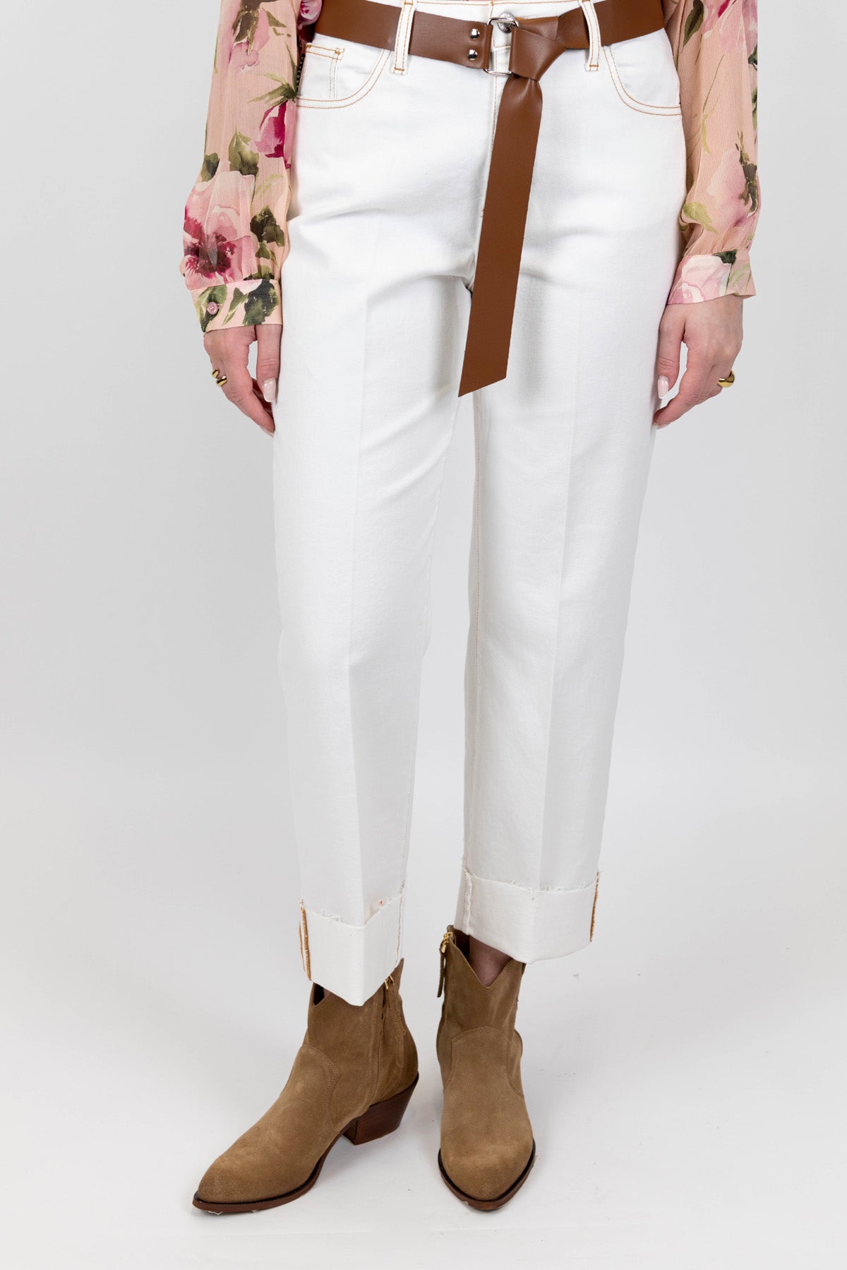 Haveone - Pantalone regular in denim colorato con maxi risvolto sul fondo