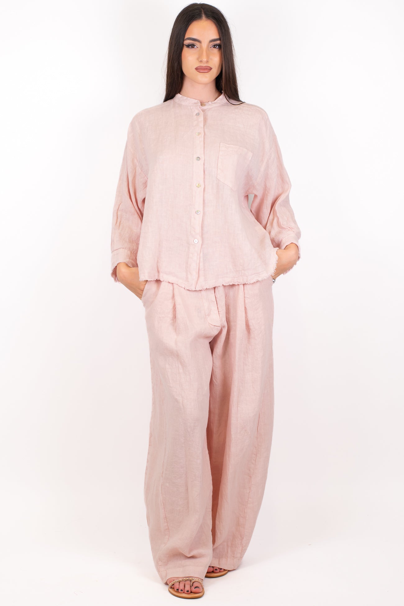 Tensione in - Pantalone barrel in puro lino con pinces