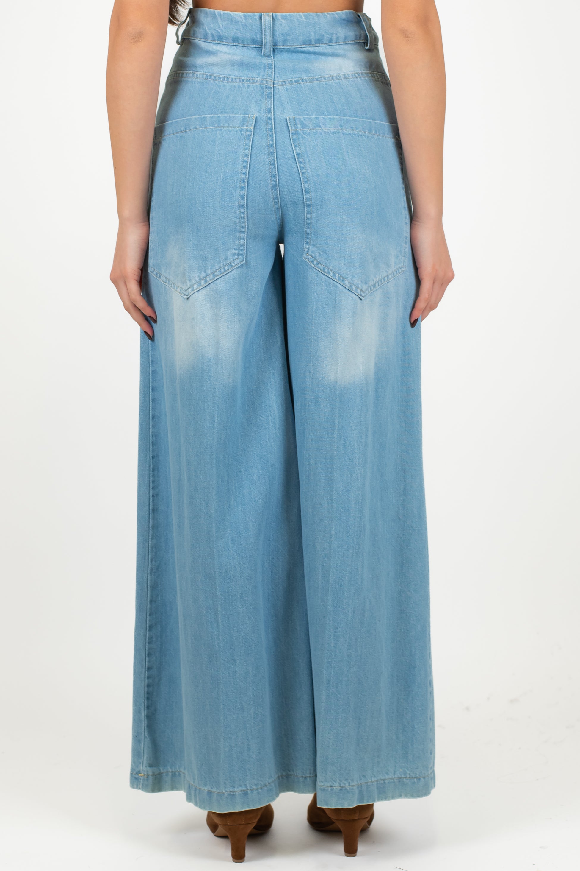 Motel - Jeans palazzo lavaggio chiaro con charm e coulisse in vita