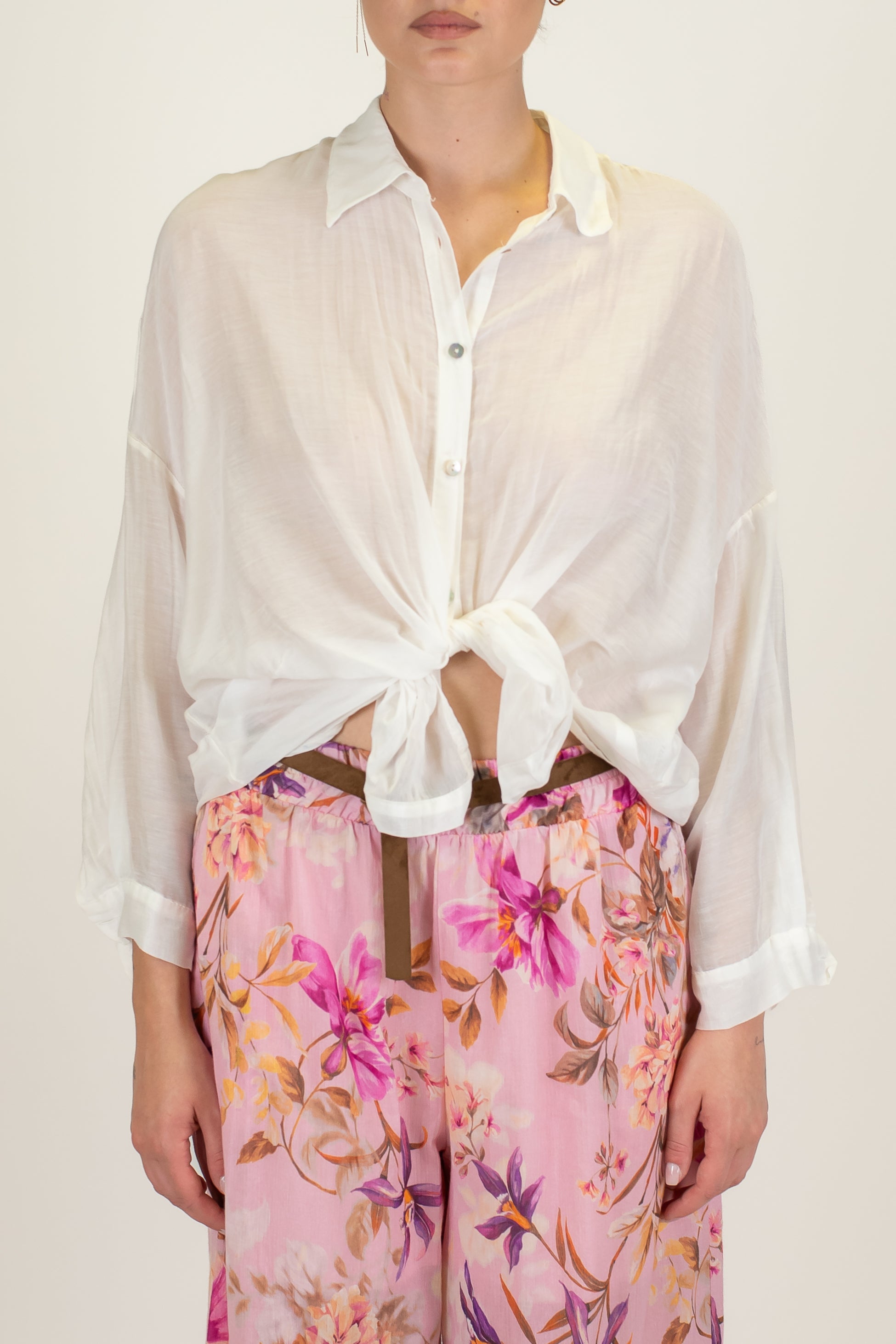 Motel - Camicia tinta unita in misto seta