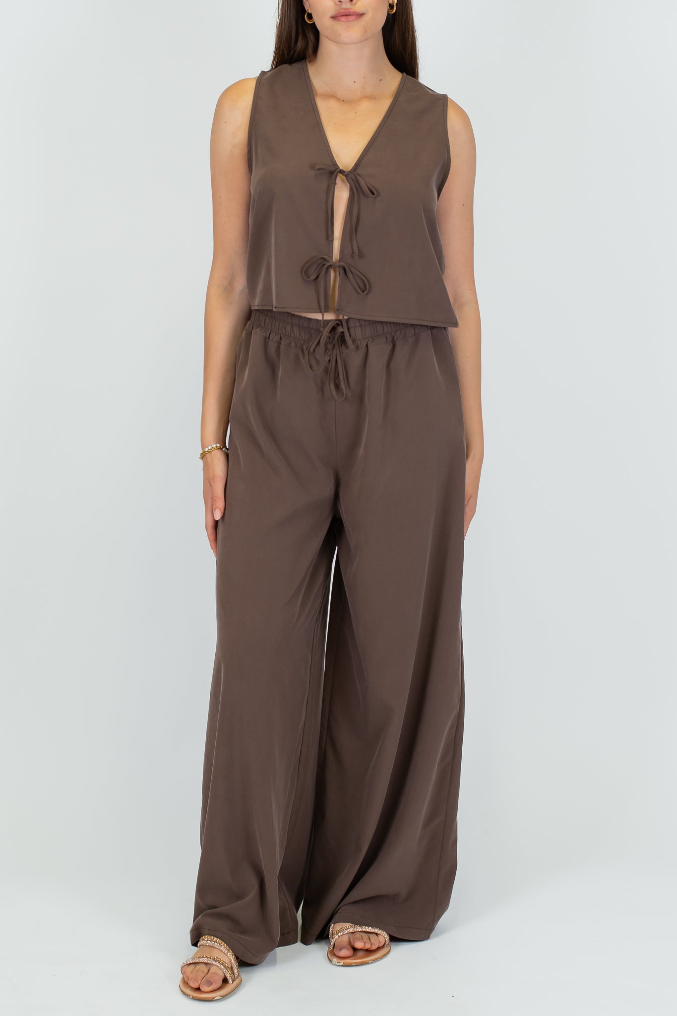 Haveone - Coordinato Gilet con lacci e pantalone palazzo in cupro