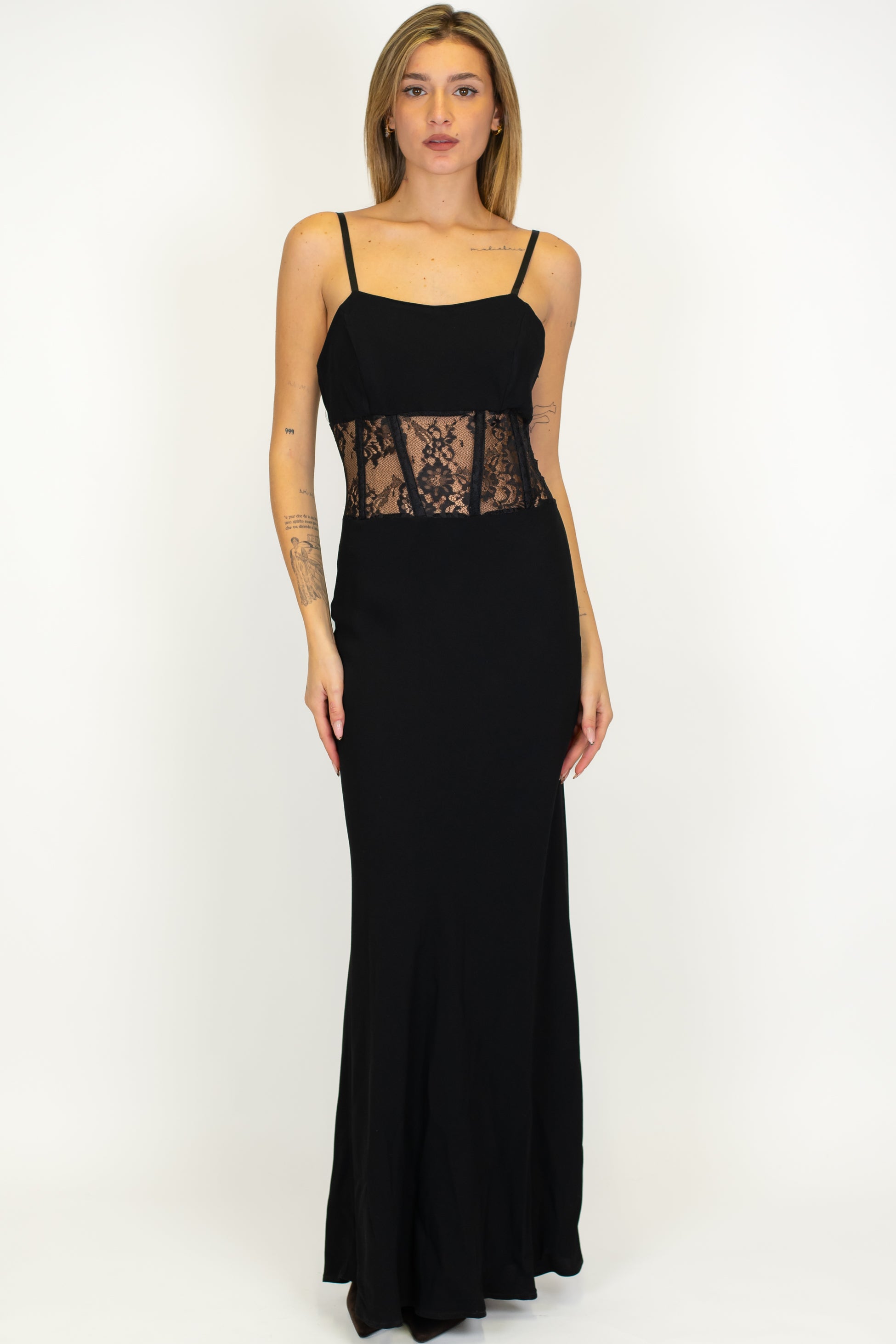 Dixie - Abito lungo con bretelle e inserti in pizzo