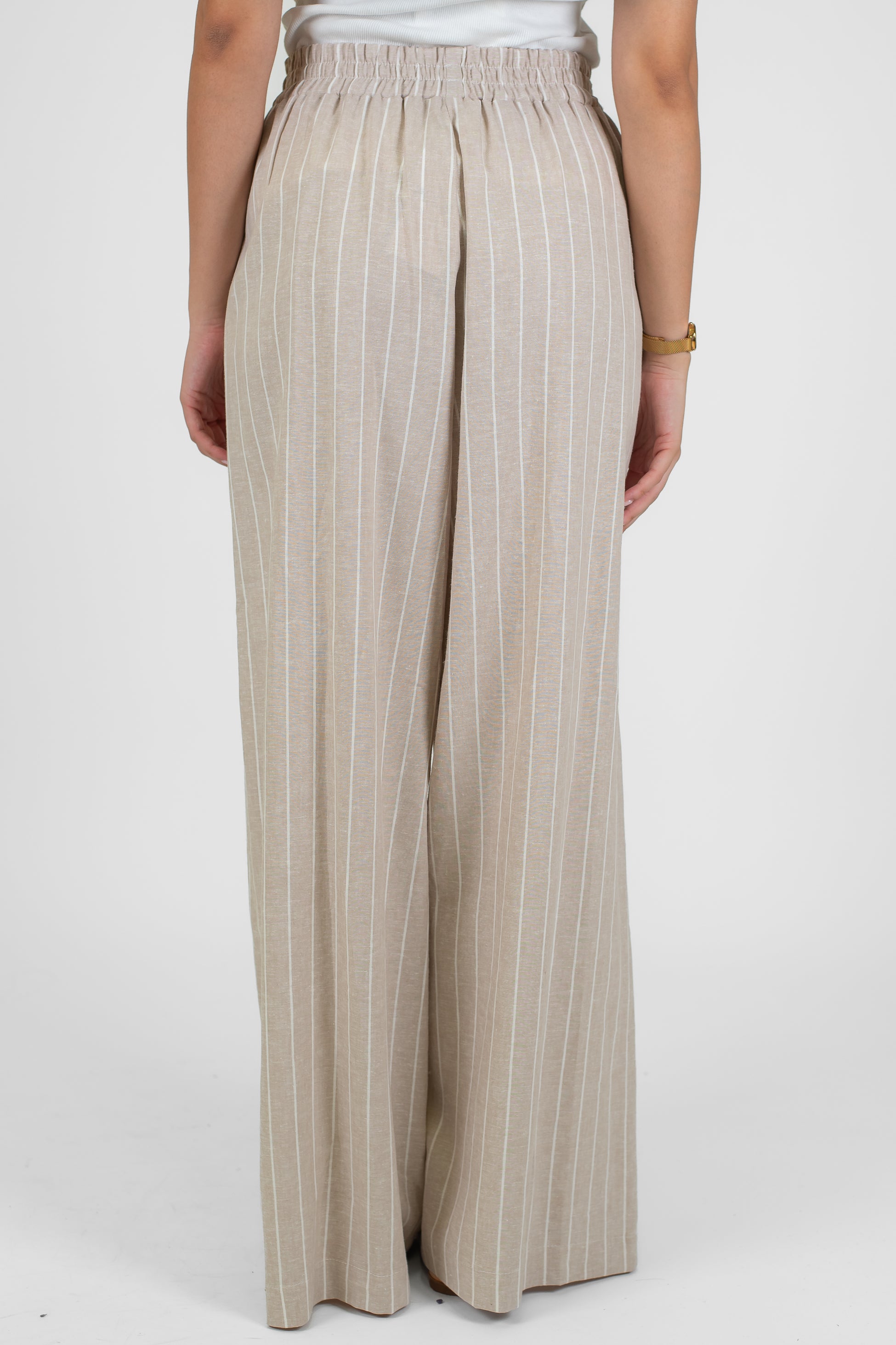 Please - Pantalone palazzo gessato con pinces ed elastico in vita