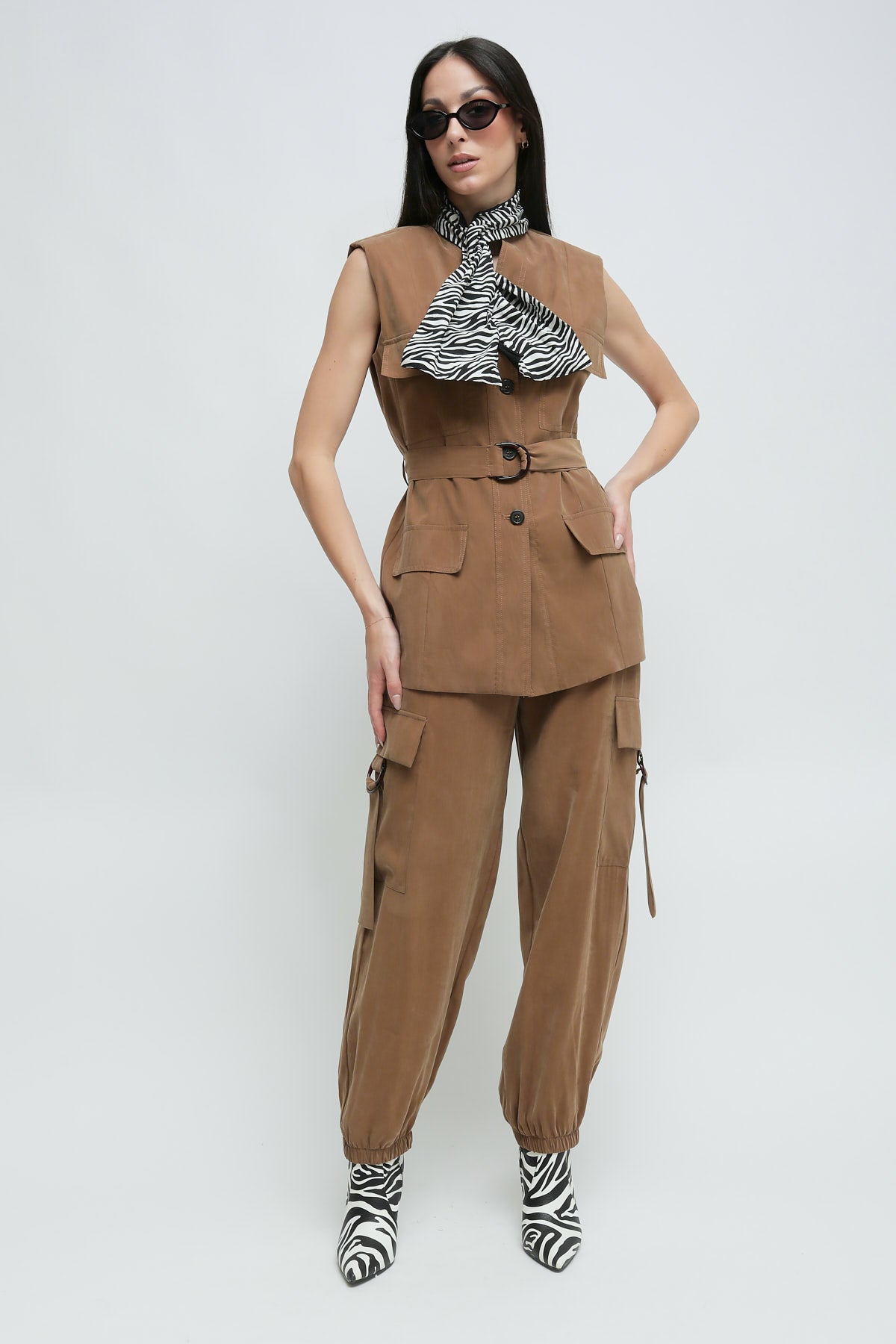 Maryley - Pantalone cargo in modal con elastico in vita e sul fondo