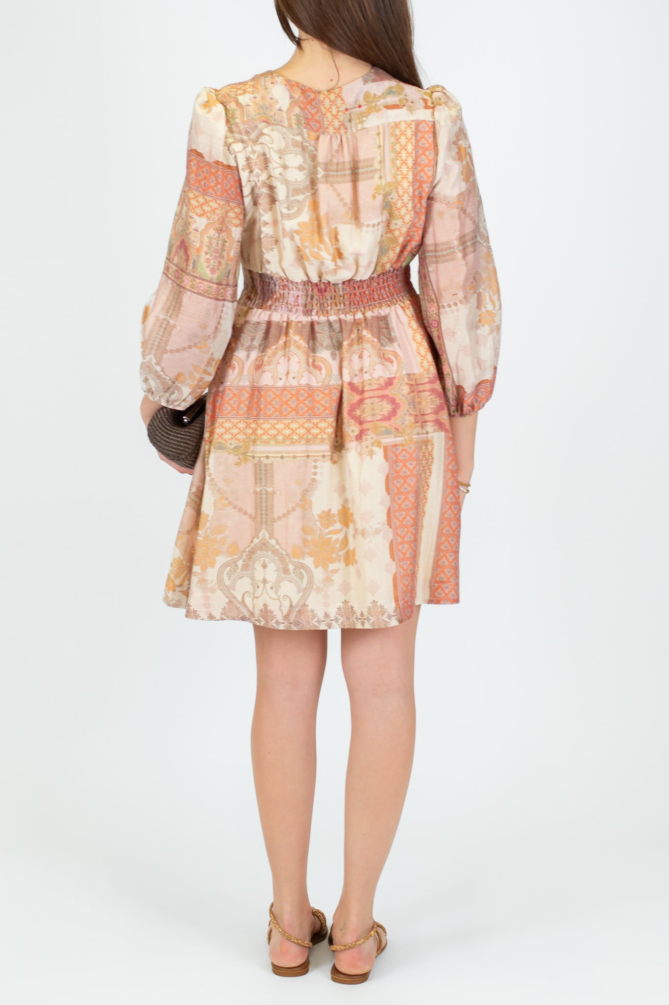 Tensione in - Abito corto in misto lino fantasia