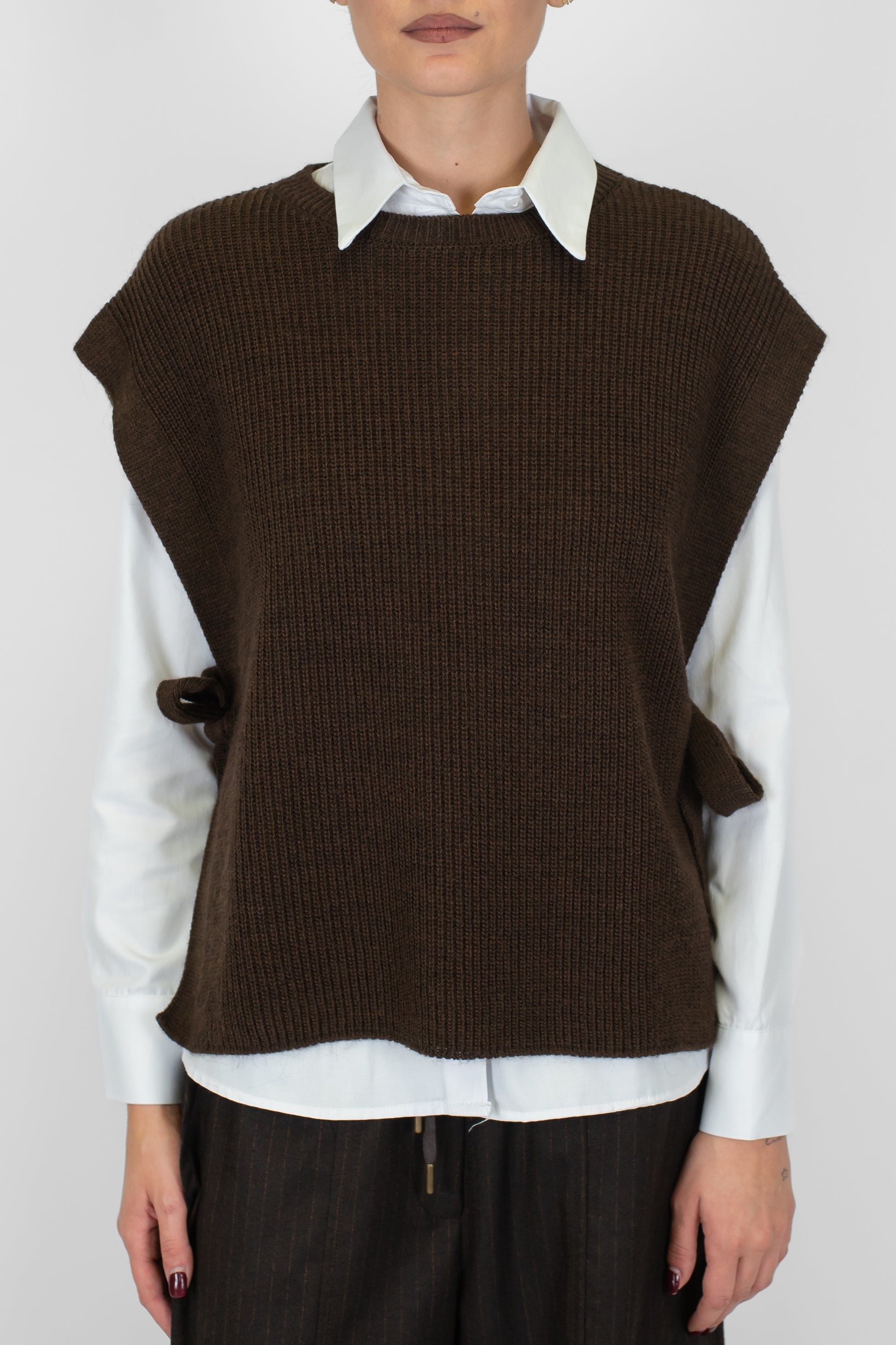 Haveone - Gilet in maglia a costine con fiocchi laterali