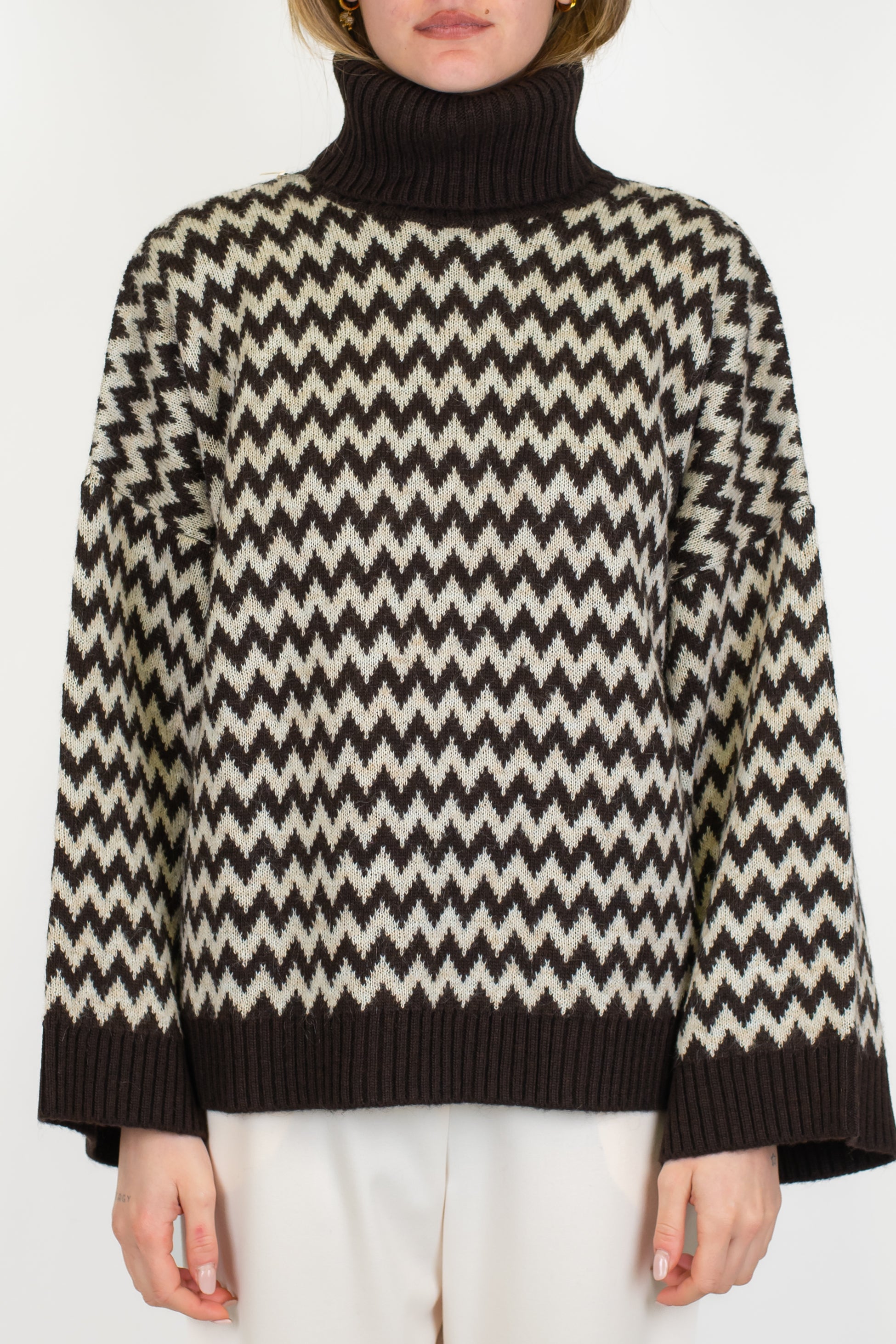 Kontatto - Dolcevita over in misto lana fantasia zig zag