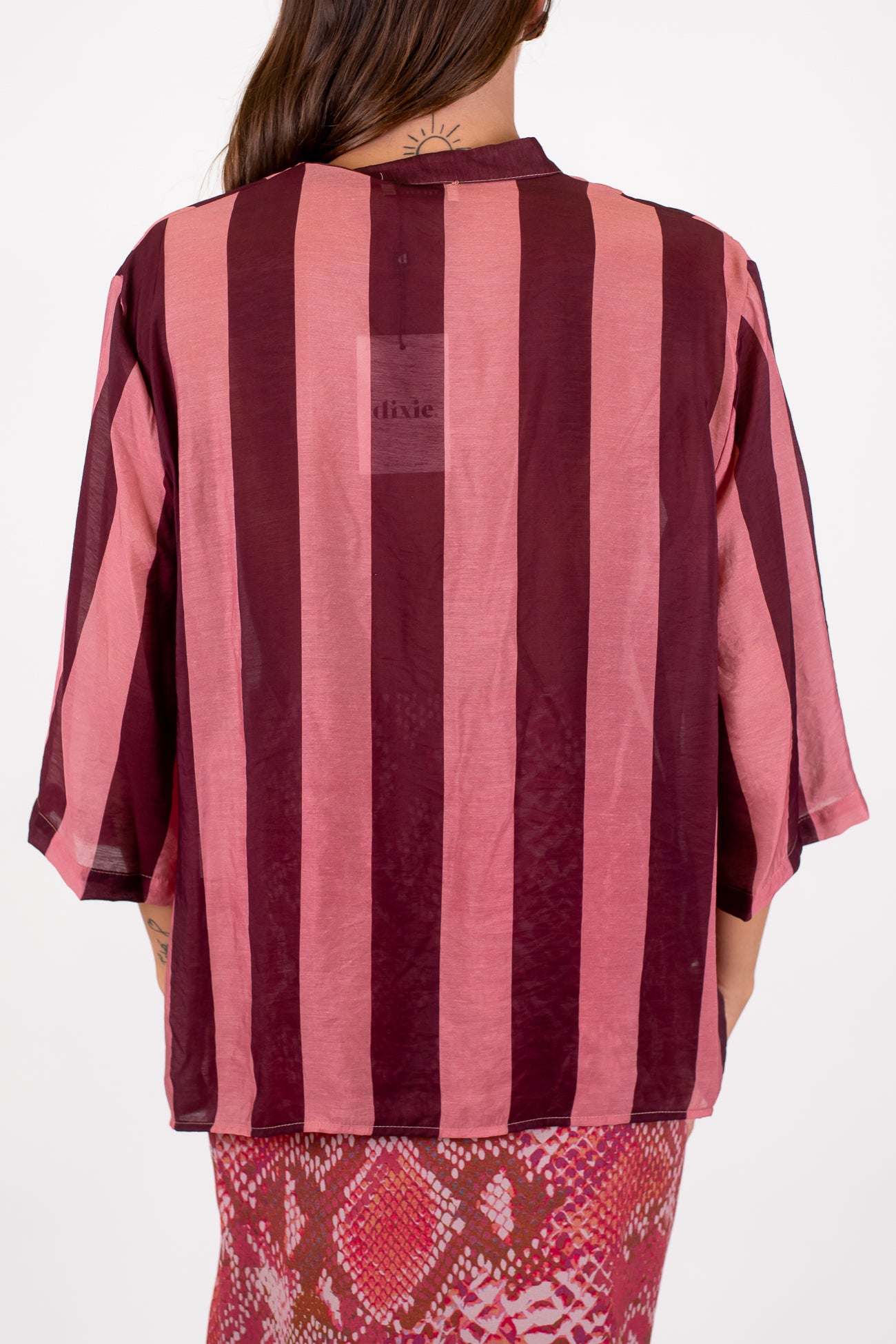 Dixie - Camicia fantasia a righe in viscosa leggera con collo coreano