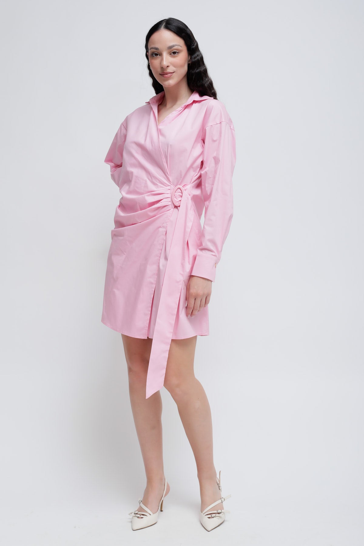 Maryley - Abito corto in cotone chiusura a portafoglio