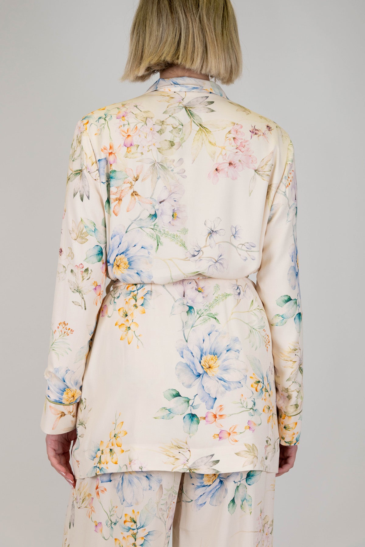 Dixie - Giacca fantasia floreale in viscosa con taschini e cintura in tessuto