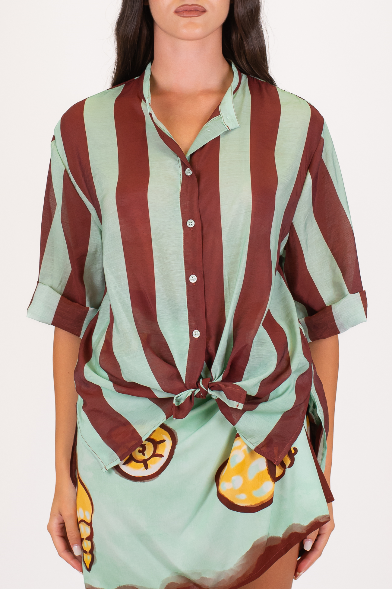 Dixie - Camicia fantasia a righe in viscosa leggera con collo coreano