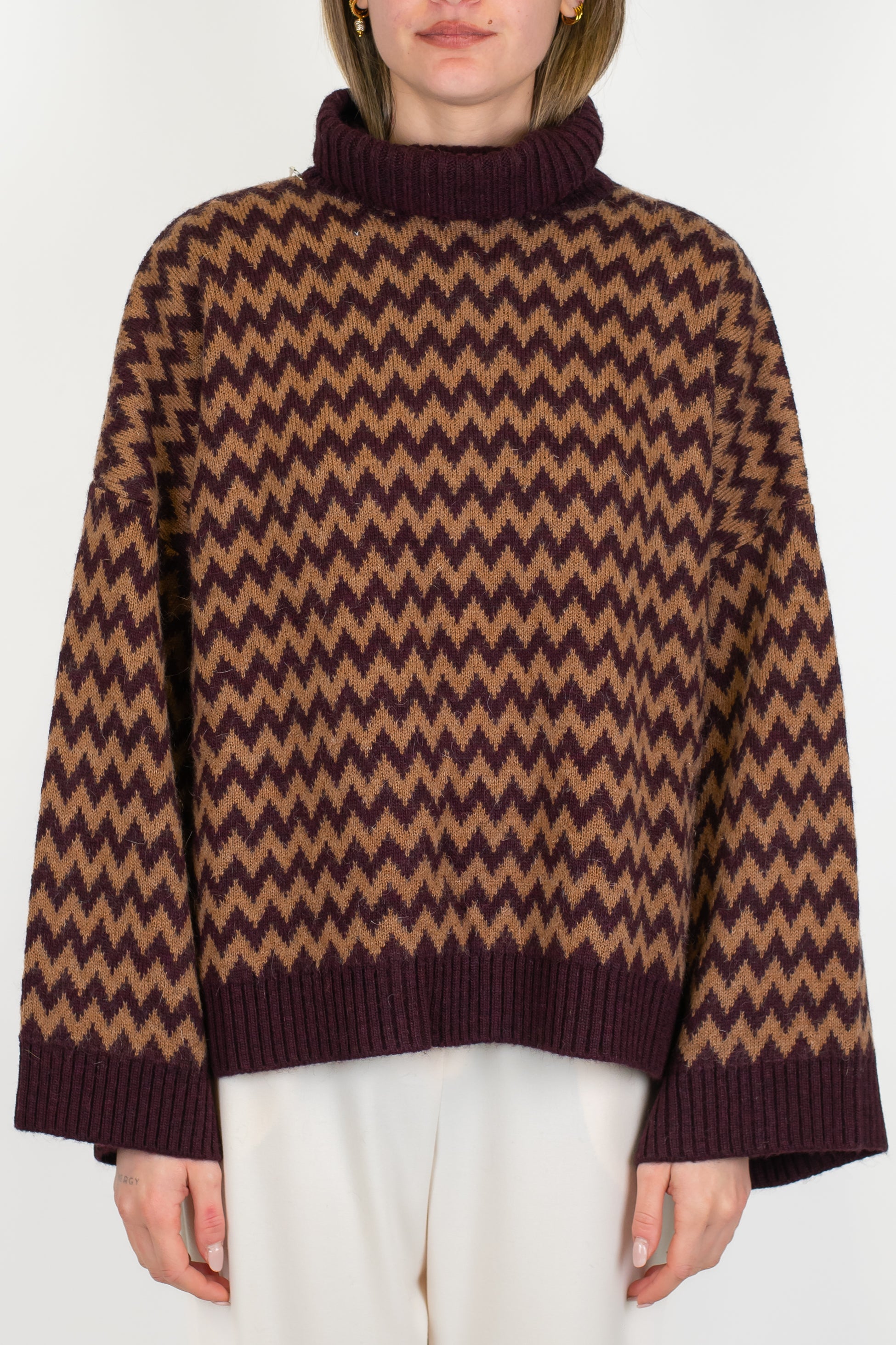 Kontatto - Dolcevita over in misto lana fantasia zig zag