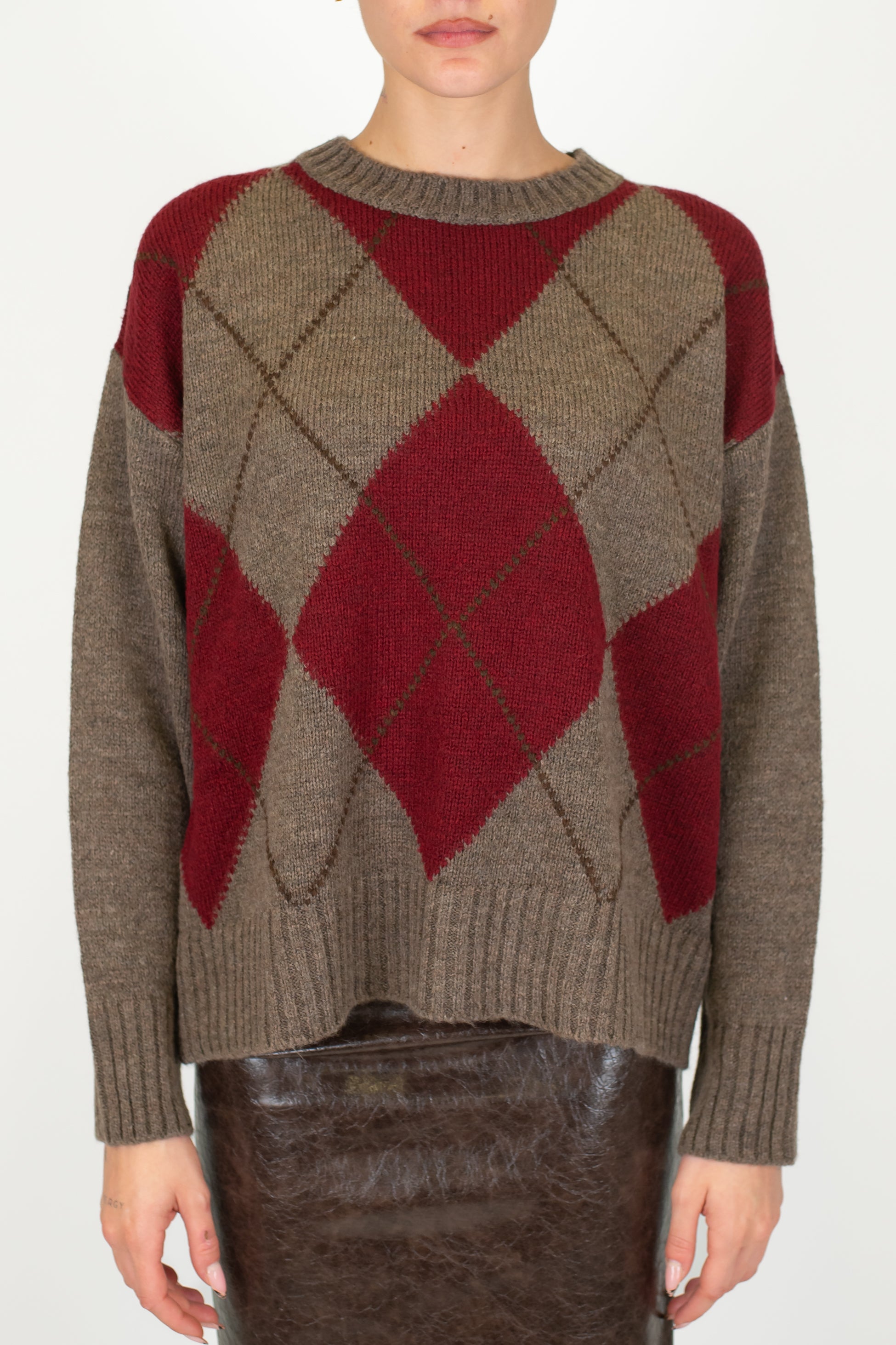 Tensione in - Maglia fantasia rombi a contrasto in misto lana