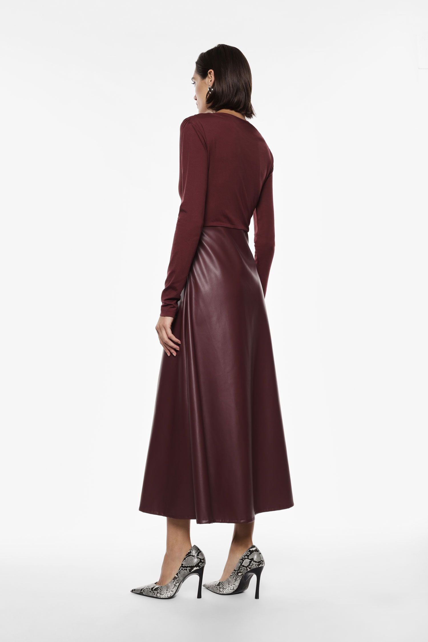 Imperial - Abito lungo scollo a barca con gonna in ecopelle