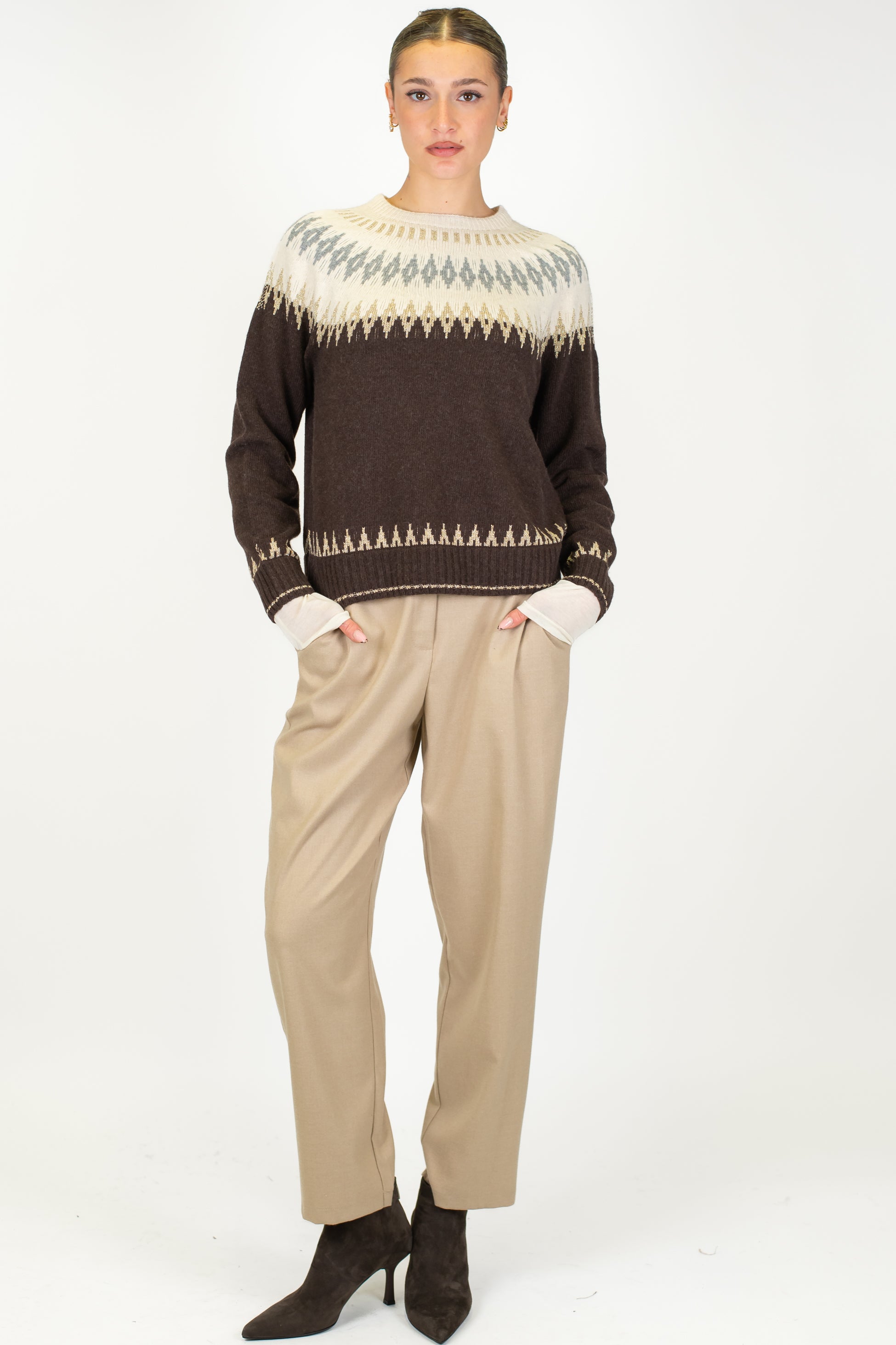 Tensione in - Maglia fantasia jacquard in misto lana e chashmere