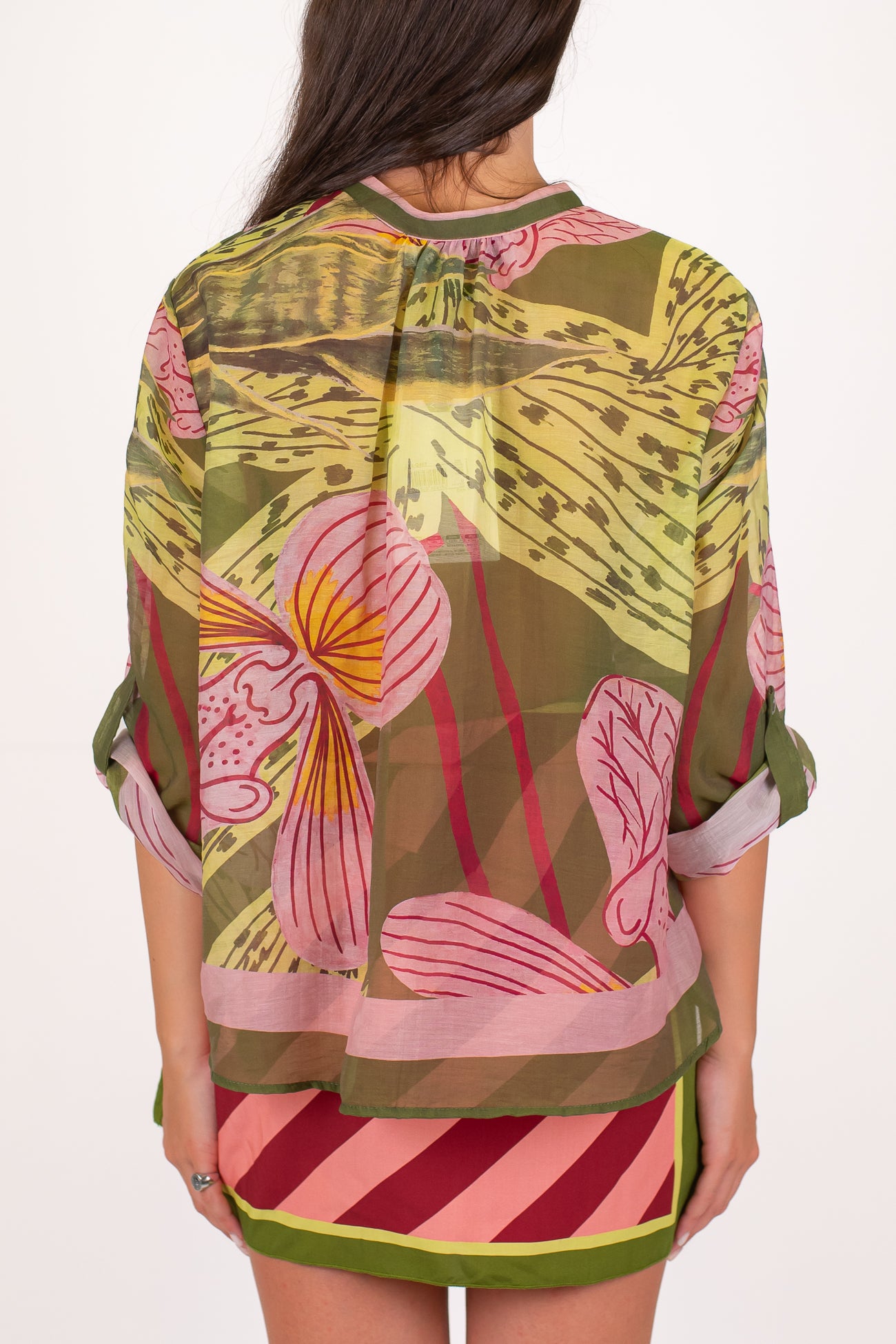 Haveone - Camicia fantasia tigre in lyocell con collo coreano