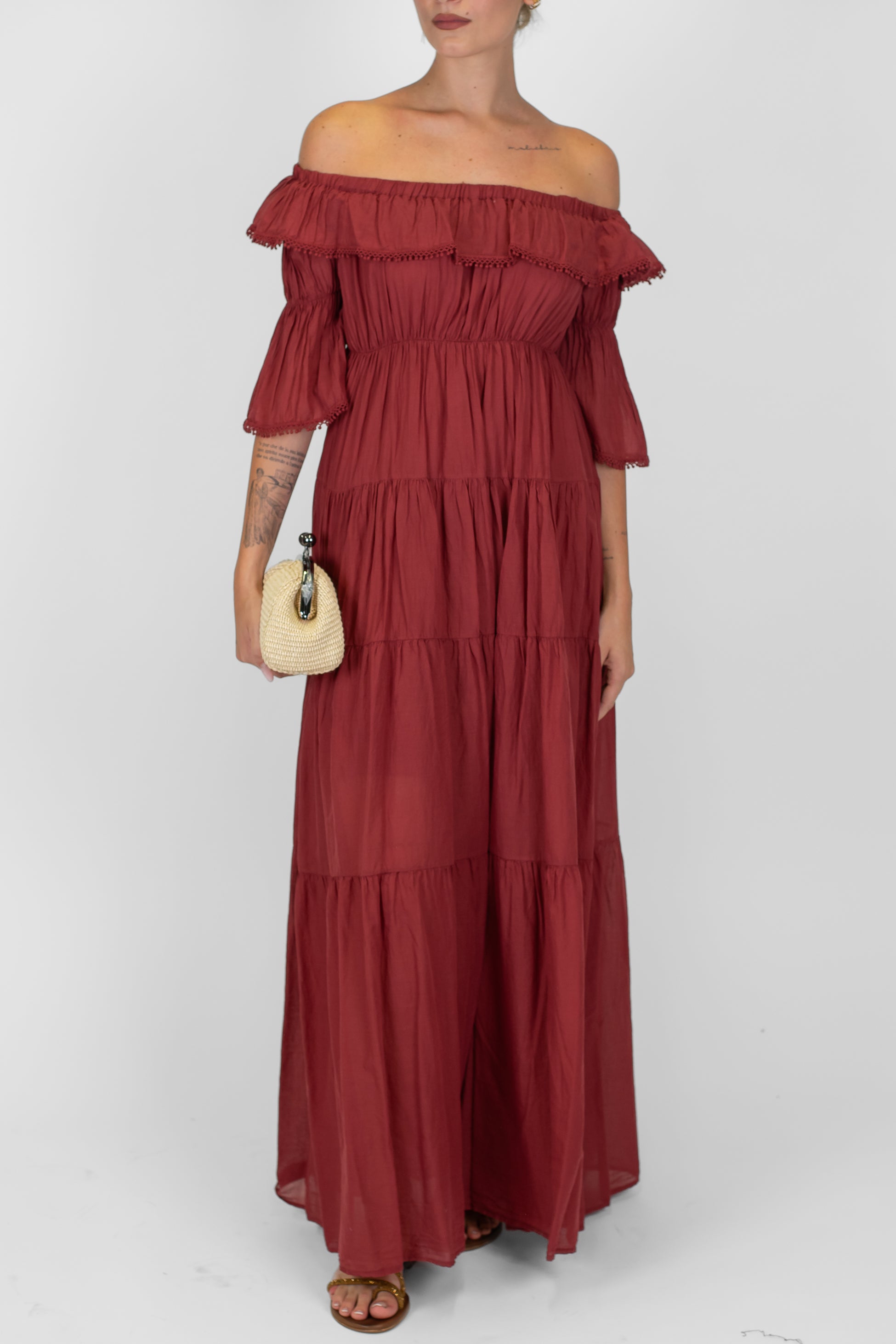 Dixie - Abito lungo in mussola di cotone con collo schiffer