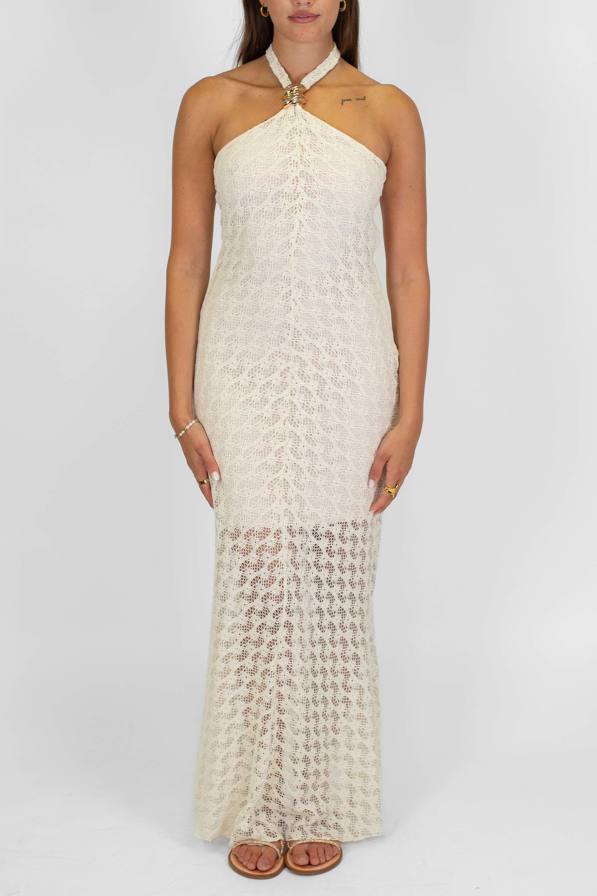 Haveone - Abito lungo allacciato al collo