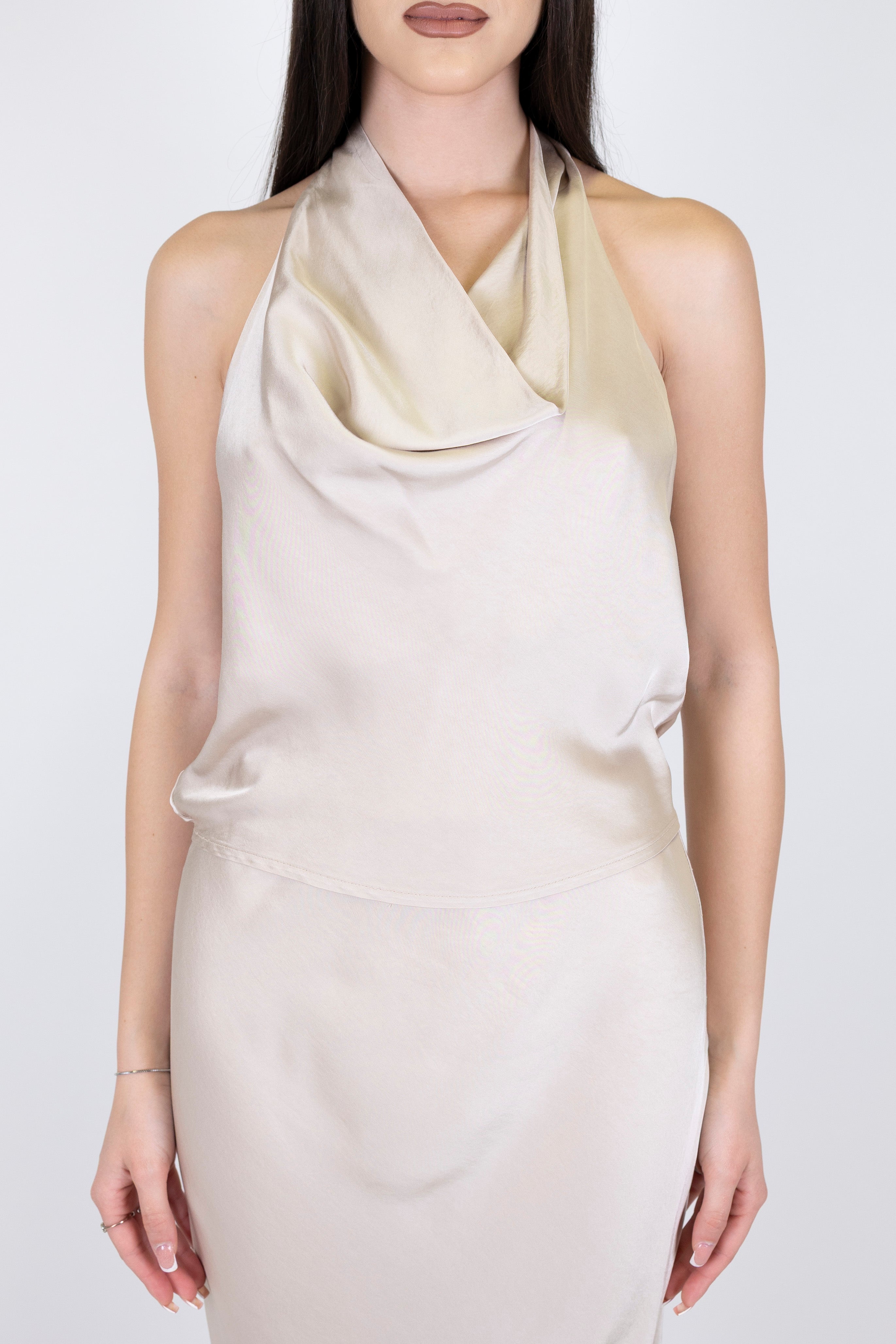 Haveone - Top in raso di viscosa con collo scalliato
