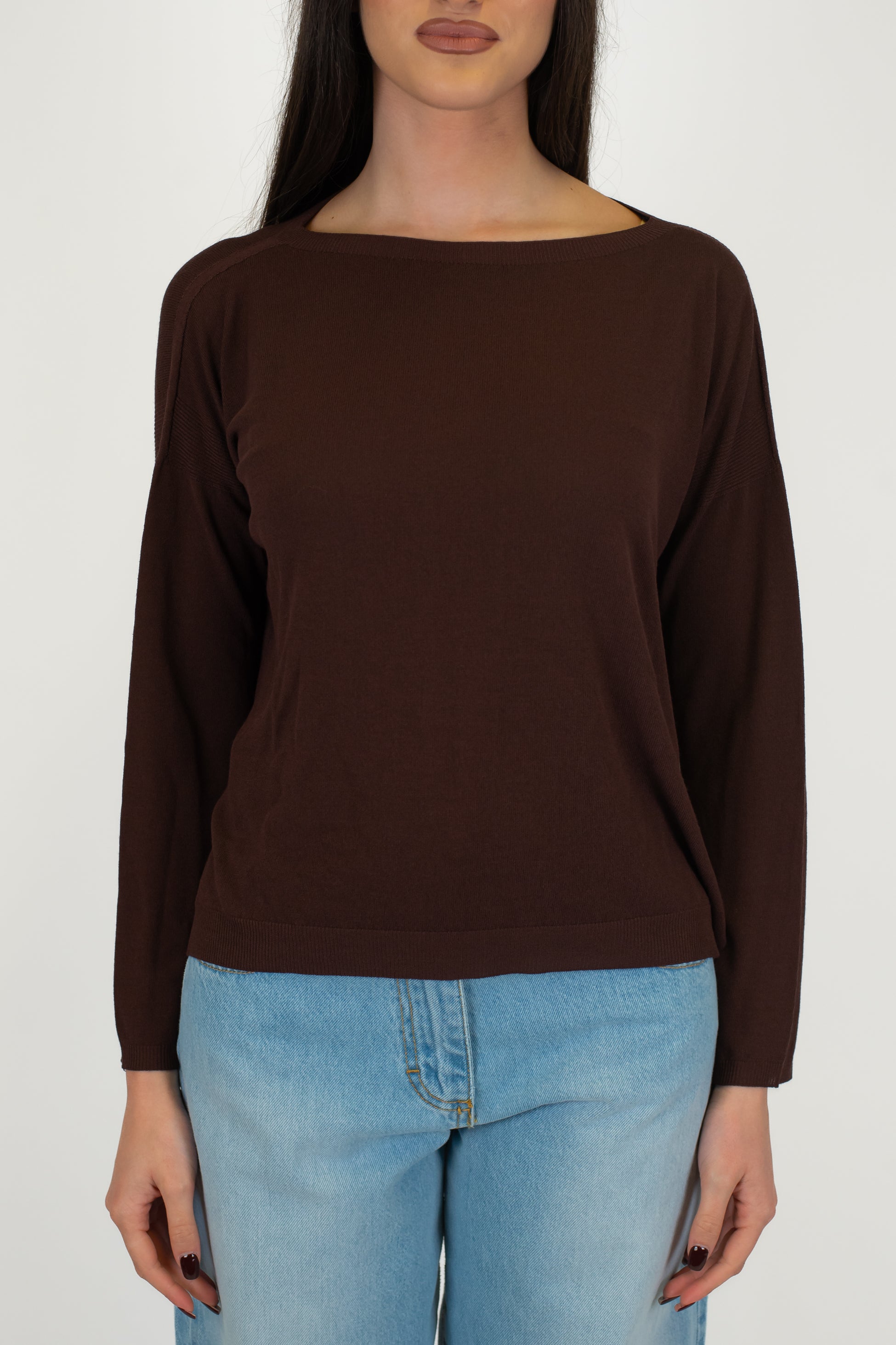 Kontatto - Maglia scollo a barca in viscosa leggera con spacchetti laterali