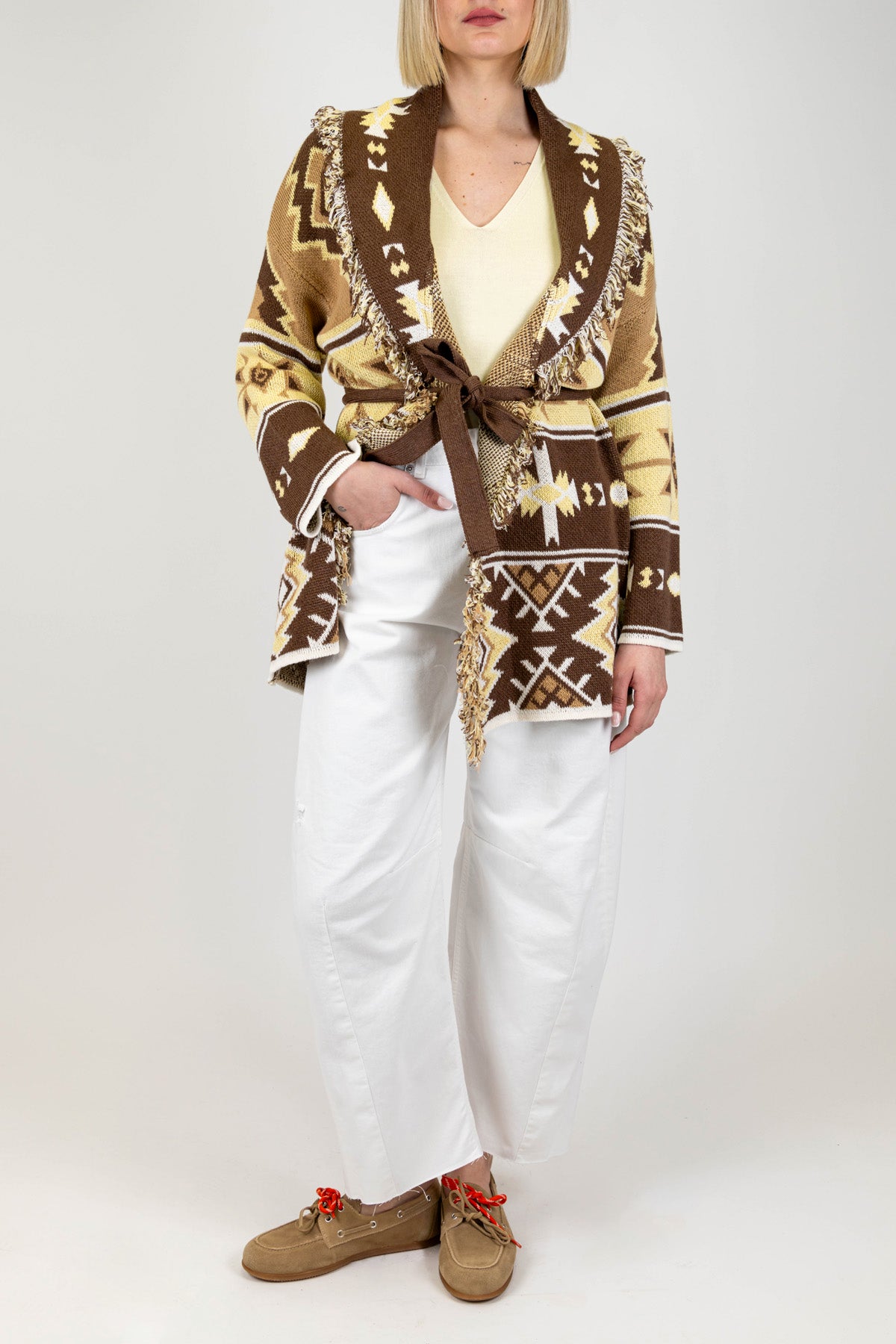 Haveone - Pantalone balloon modello Barbara in denim colorato e rotture