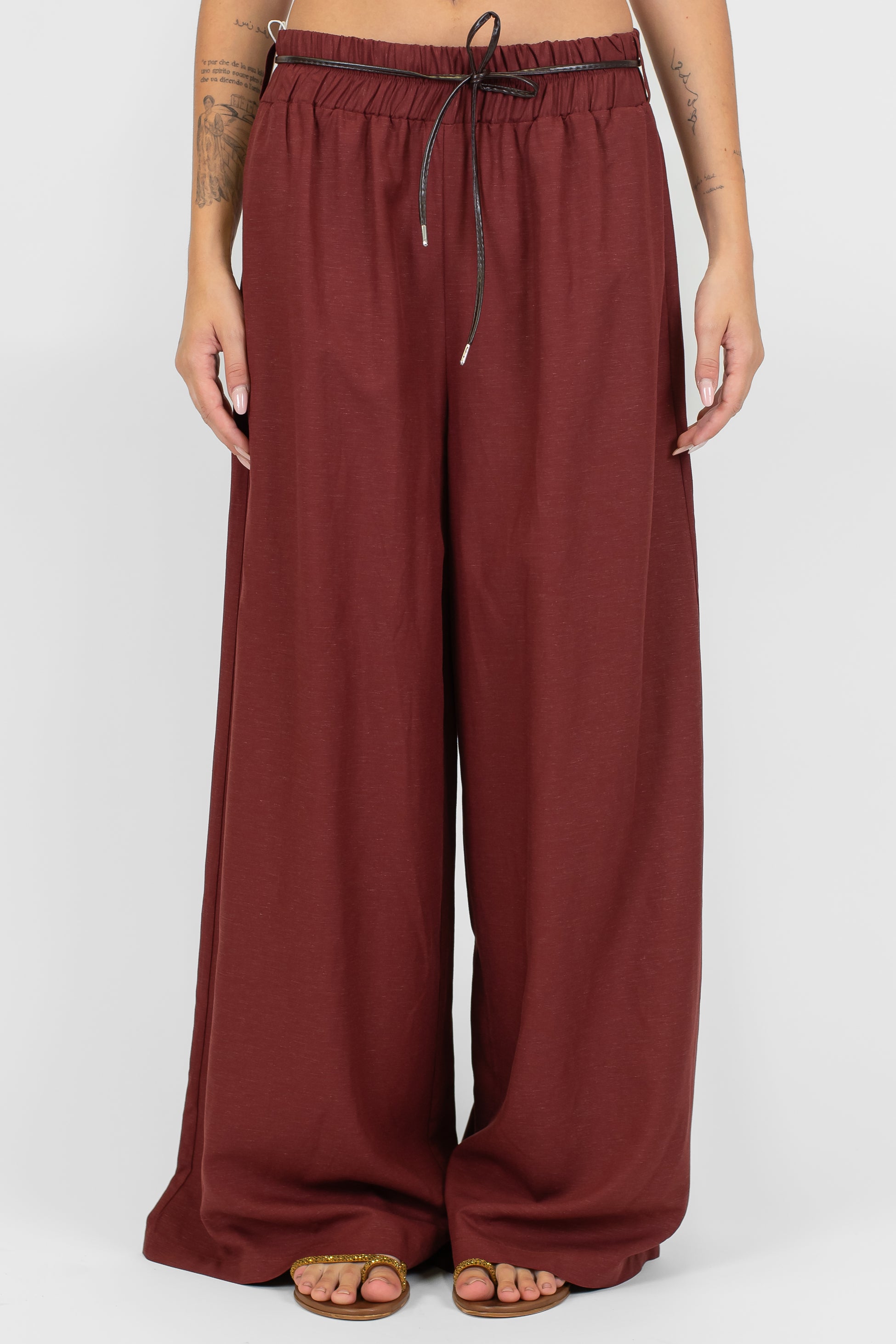 Motel - Pantalone palazzo in misto lino con elastico in vita