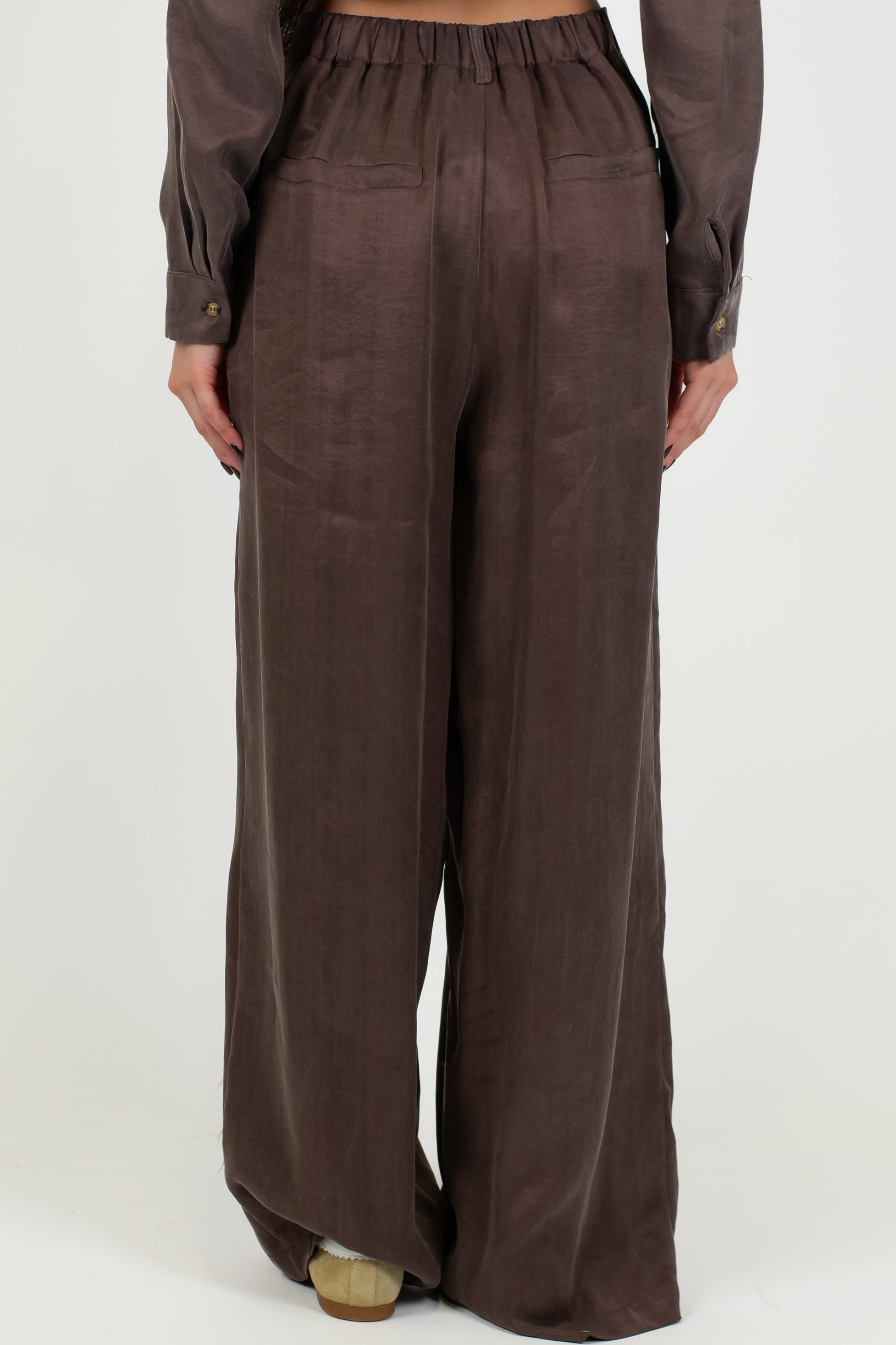 Motel - Pantalone palazzo in lyocell effetto seta con pinces