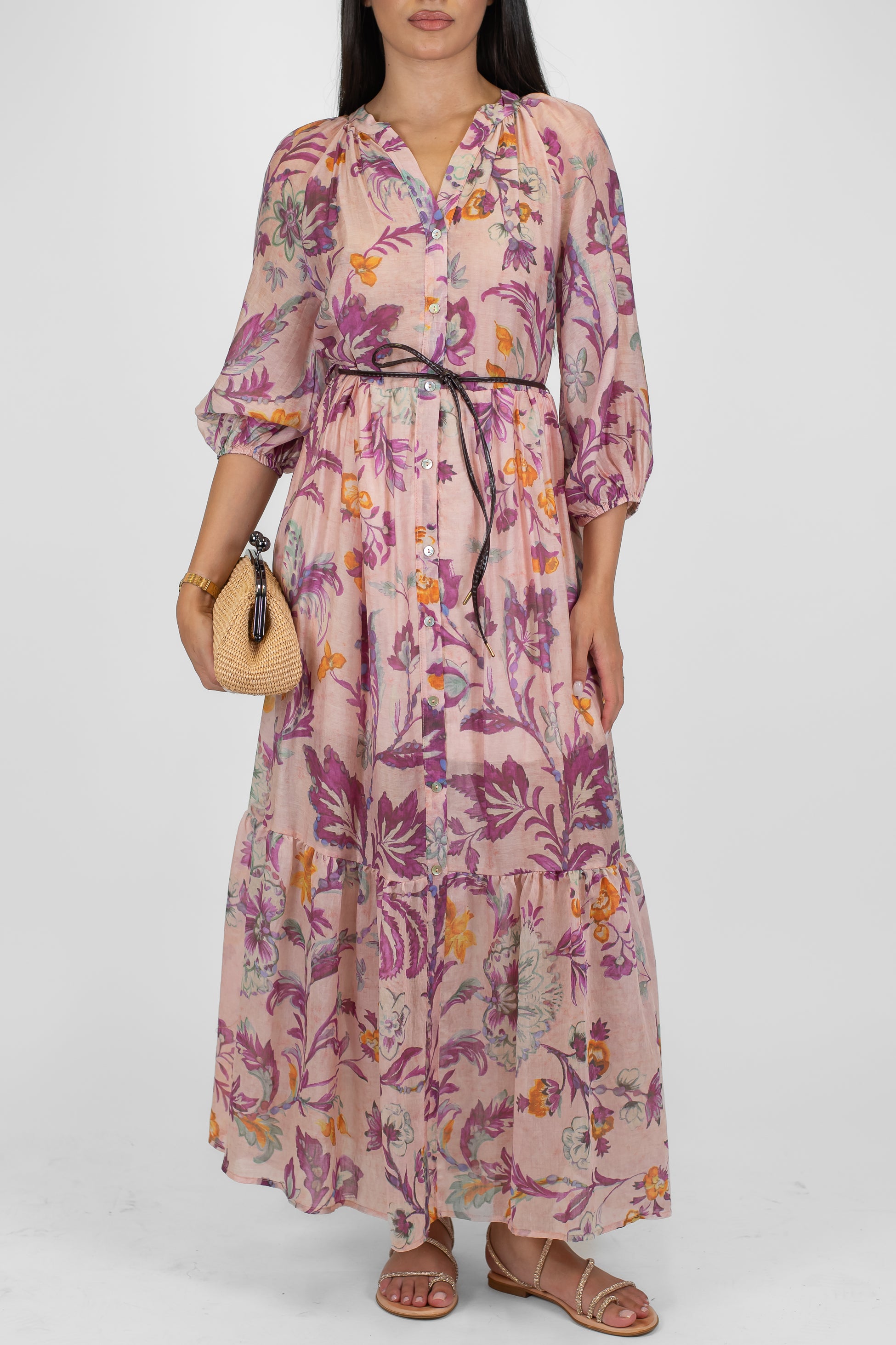 Tensione in - Chemisier fantasia floreale in lyocell con collo coreano e manica tre quarti