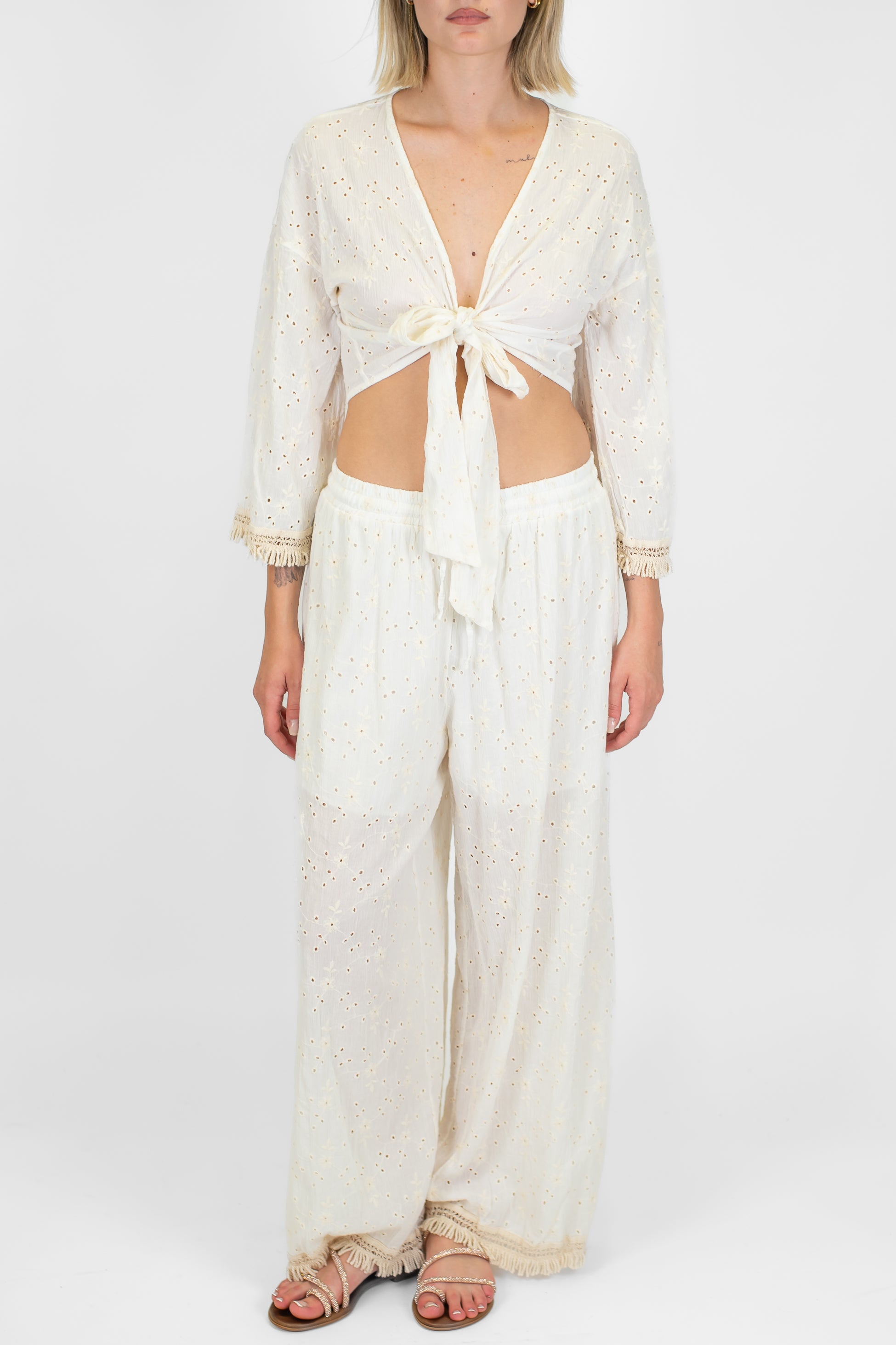 Haveone - Coordinato pantalone più top in pizzo san gallo